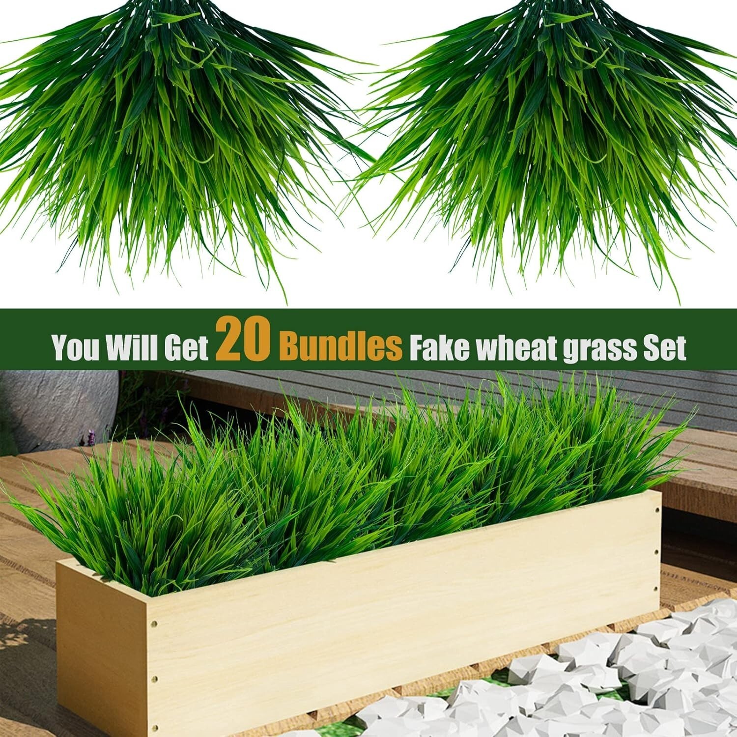 20pcs UV Resistant Faux Wheat Grass for Lifelike Outdoor Decor – Greenery Shrubs