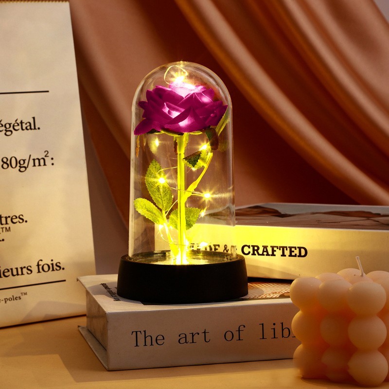 Eternal Rose LED Glass Dome Artificial Flower Romantic Gift for Her Anniversary