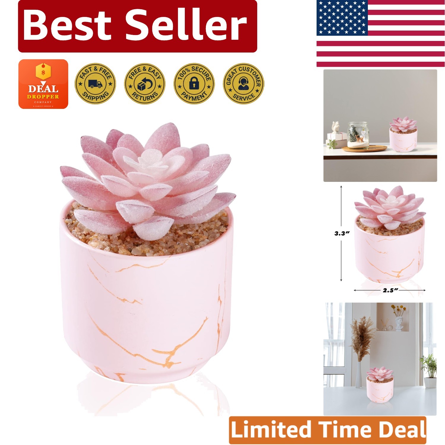 Charming Artificial Pink Succulent in Ceramic Pot – Cute Décor for All Rooms