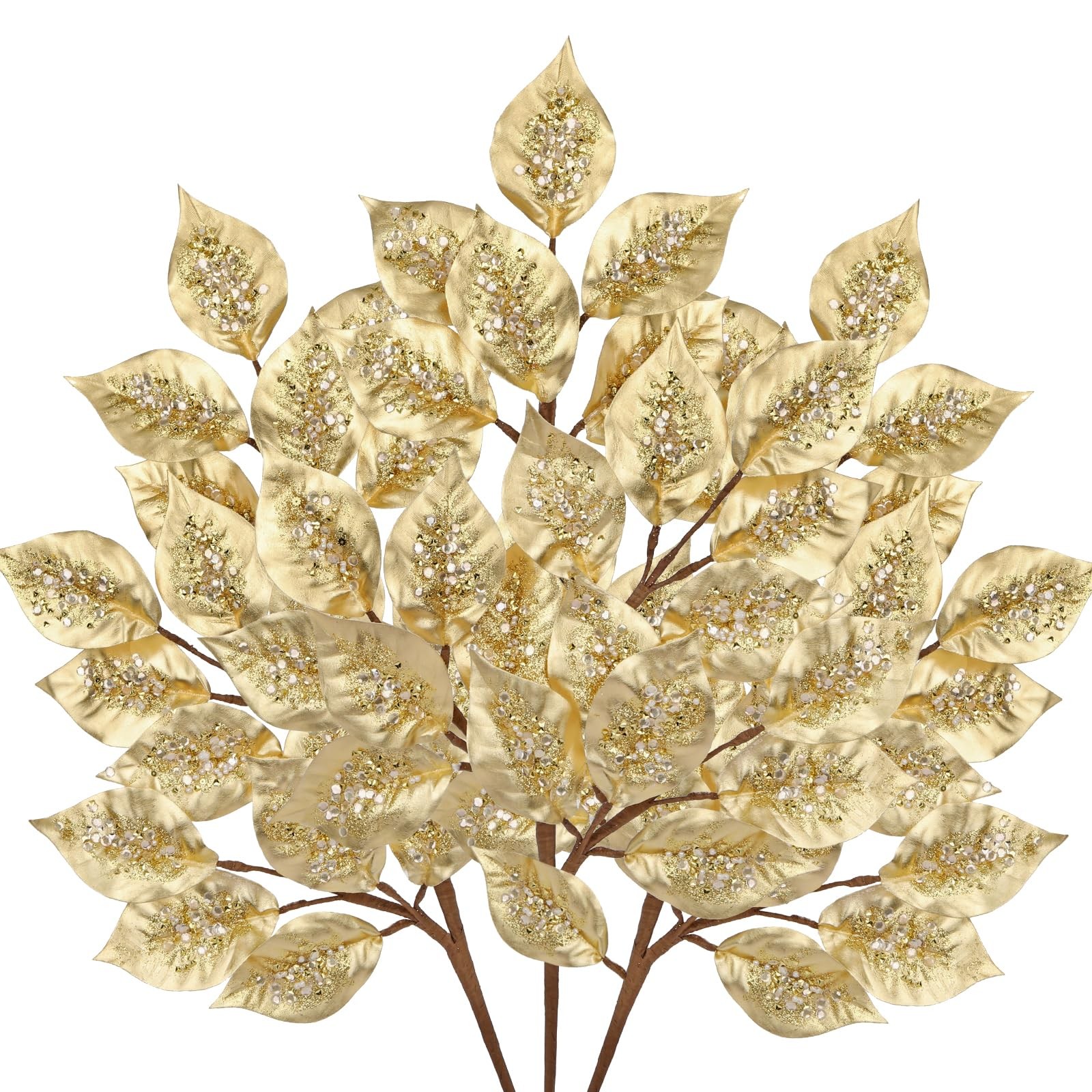 Christmas Tree Picks and Sprays 31.5″ Gold Atrificial Elm Leaves with Stems 3…
