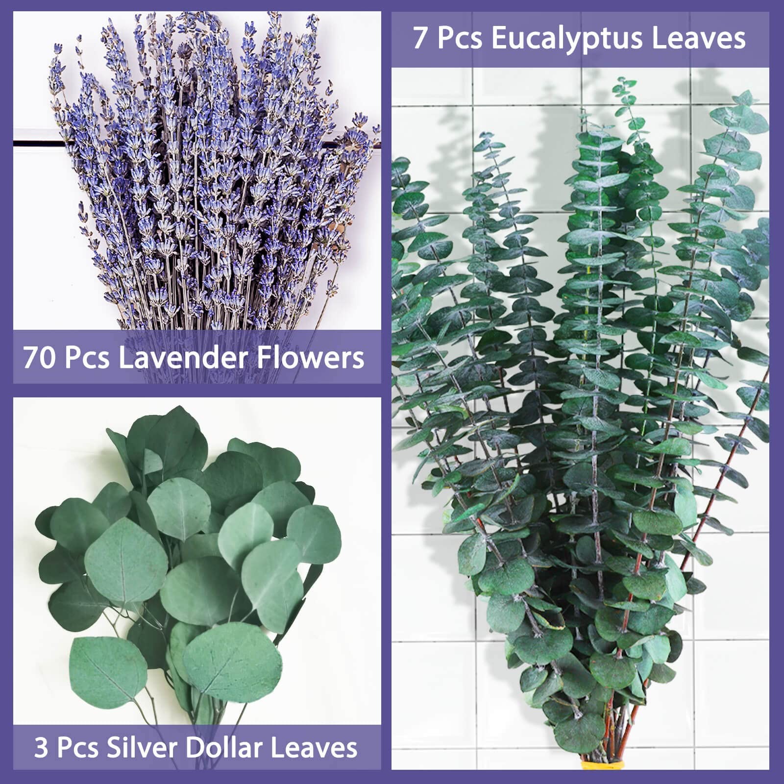80 PCS Large Dried Preserved Eucalyptus Stems & Lavender Flowers Bundle for S…