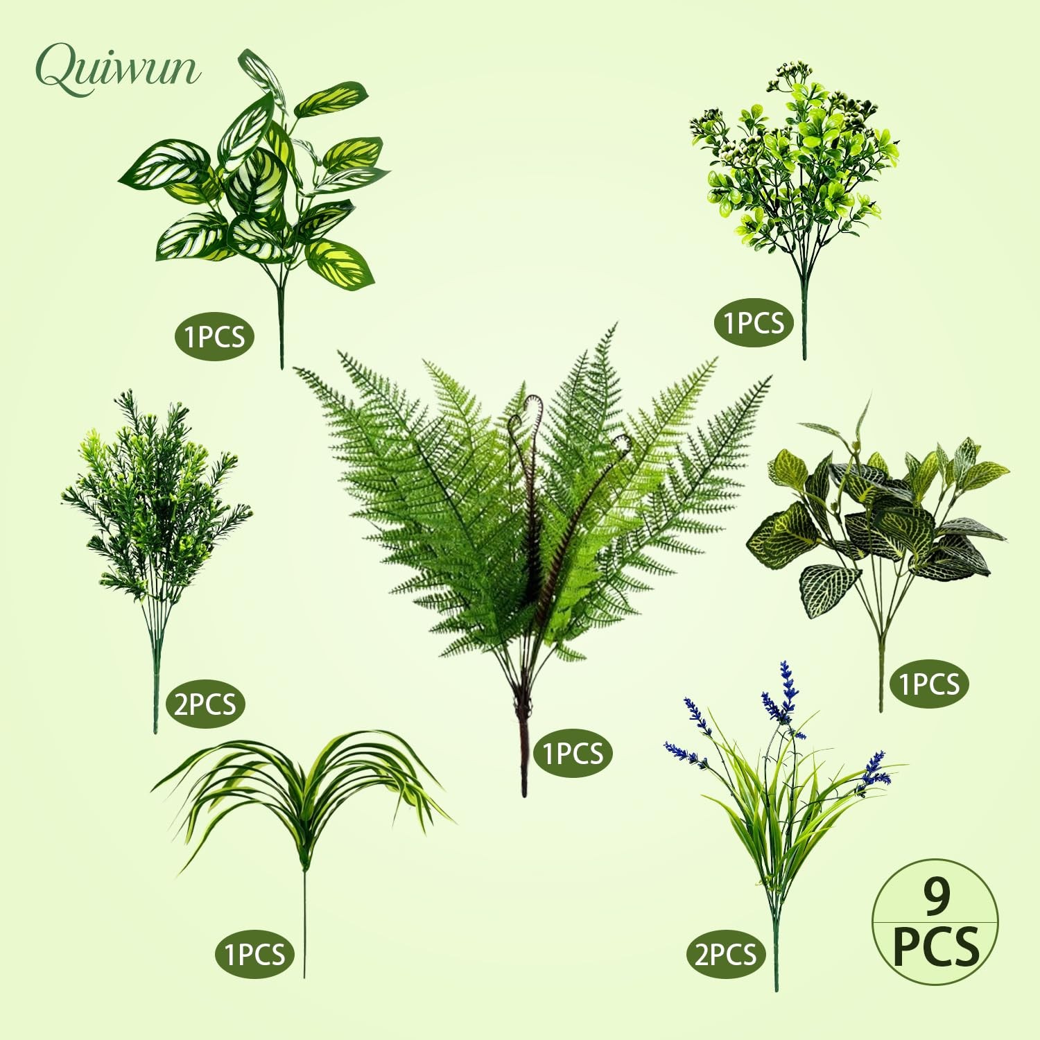 Fake Plant Faux Greenery for Outdoor 9 Bouquets UV Resistant Artificial Reali…