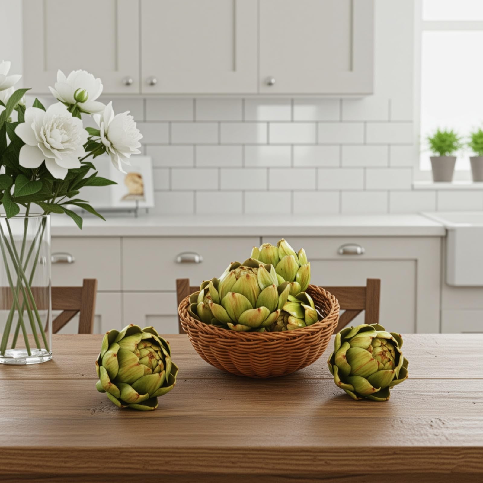 6 Pack Large Green Artificial Artichokes – Faux Vegetables for Home, Kitchen, We