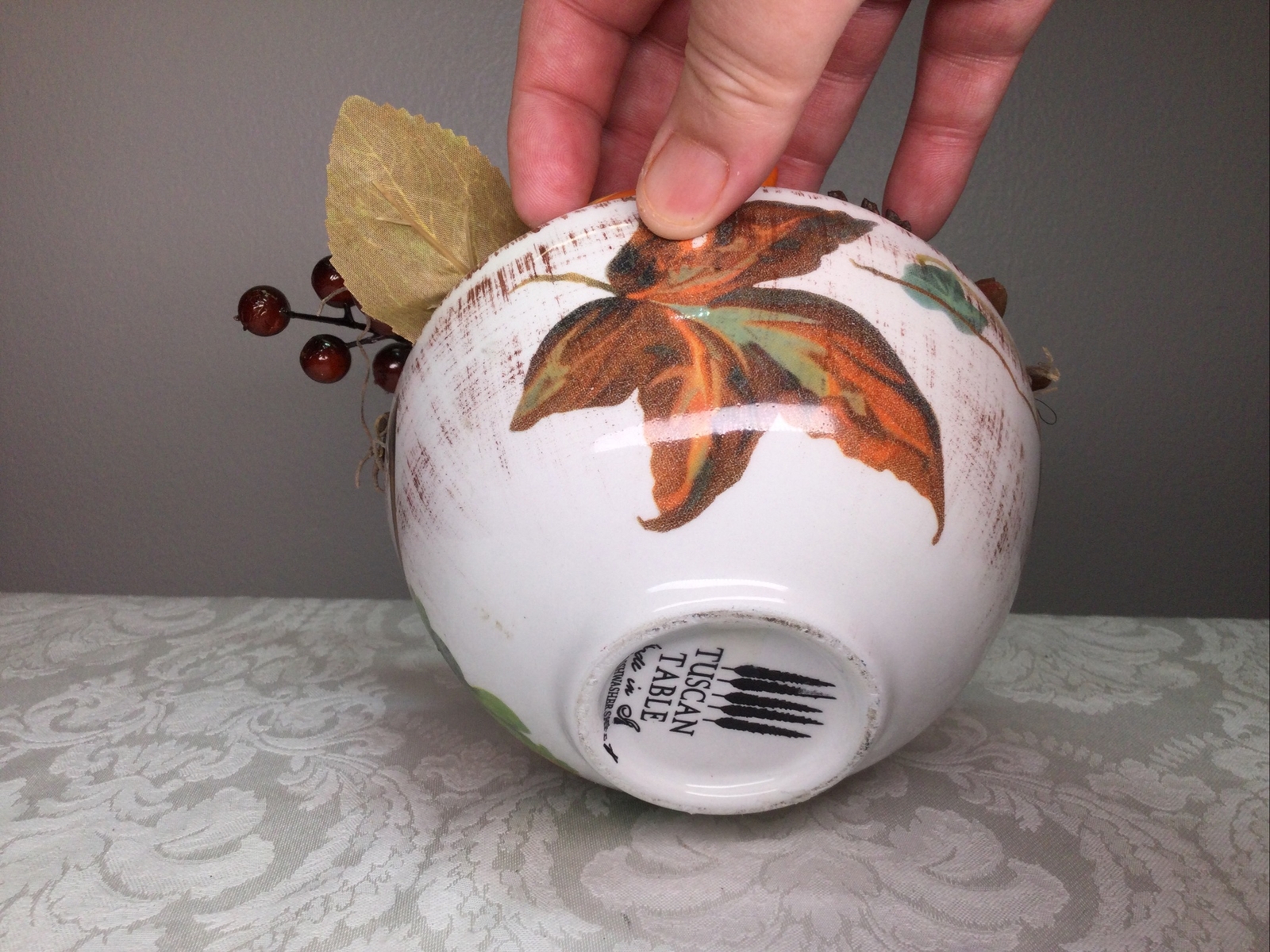 Floral Faux Succulent Arrangement Tuscan Bowl Centerpiece Fall Autumn Decor