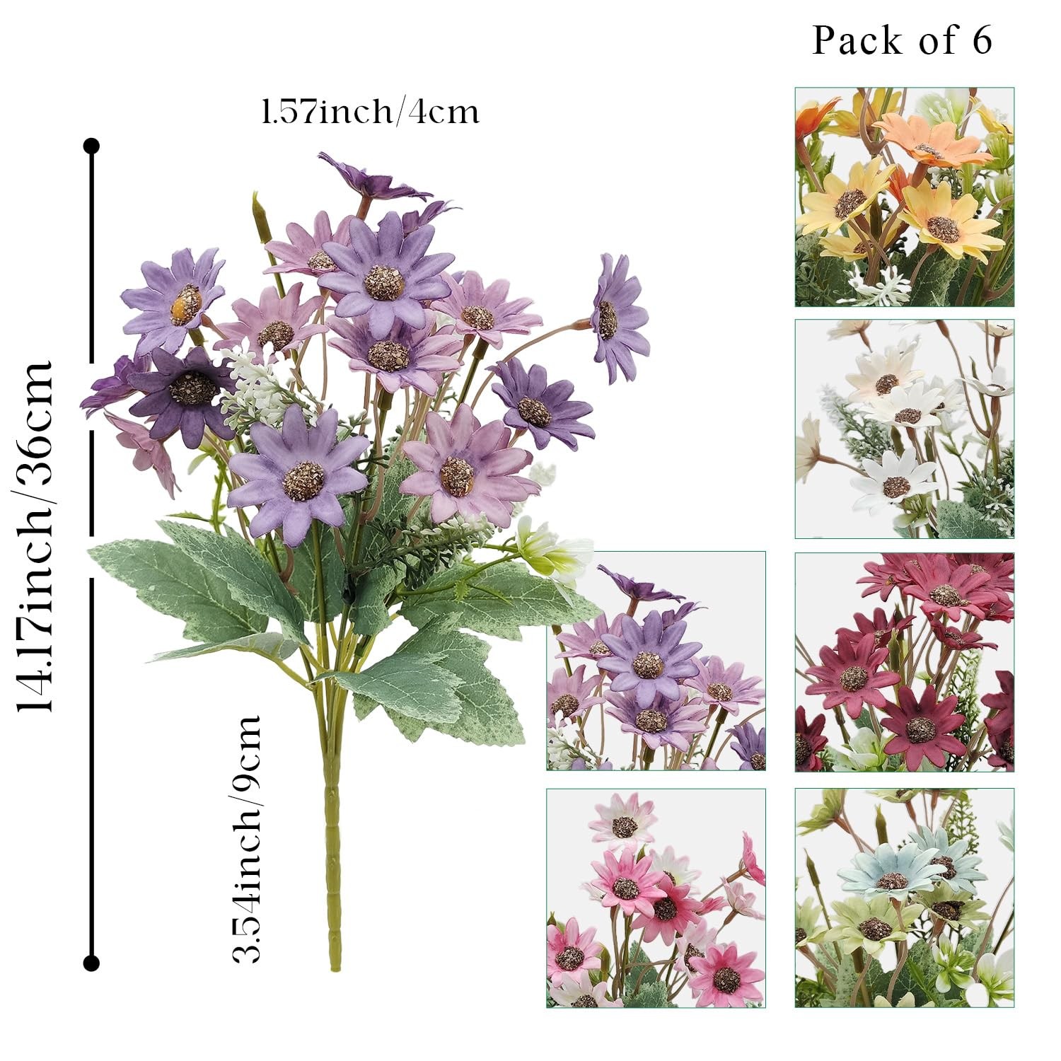 6Pcs Artificial Daisy Silk Flower Outdoor UV Resistant Fake Wildflowers Faux …