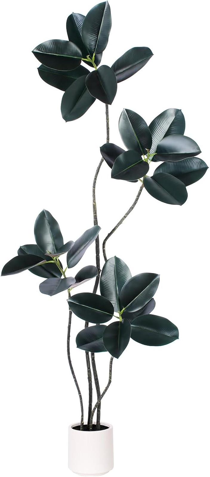 6FT Artificial Rubber Tree – Faux Indoor Plant with White Planter for Home Decor