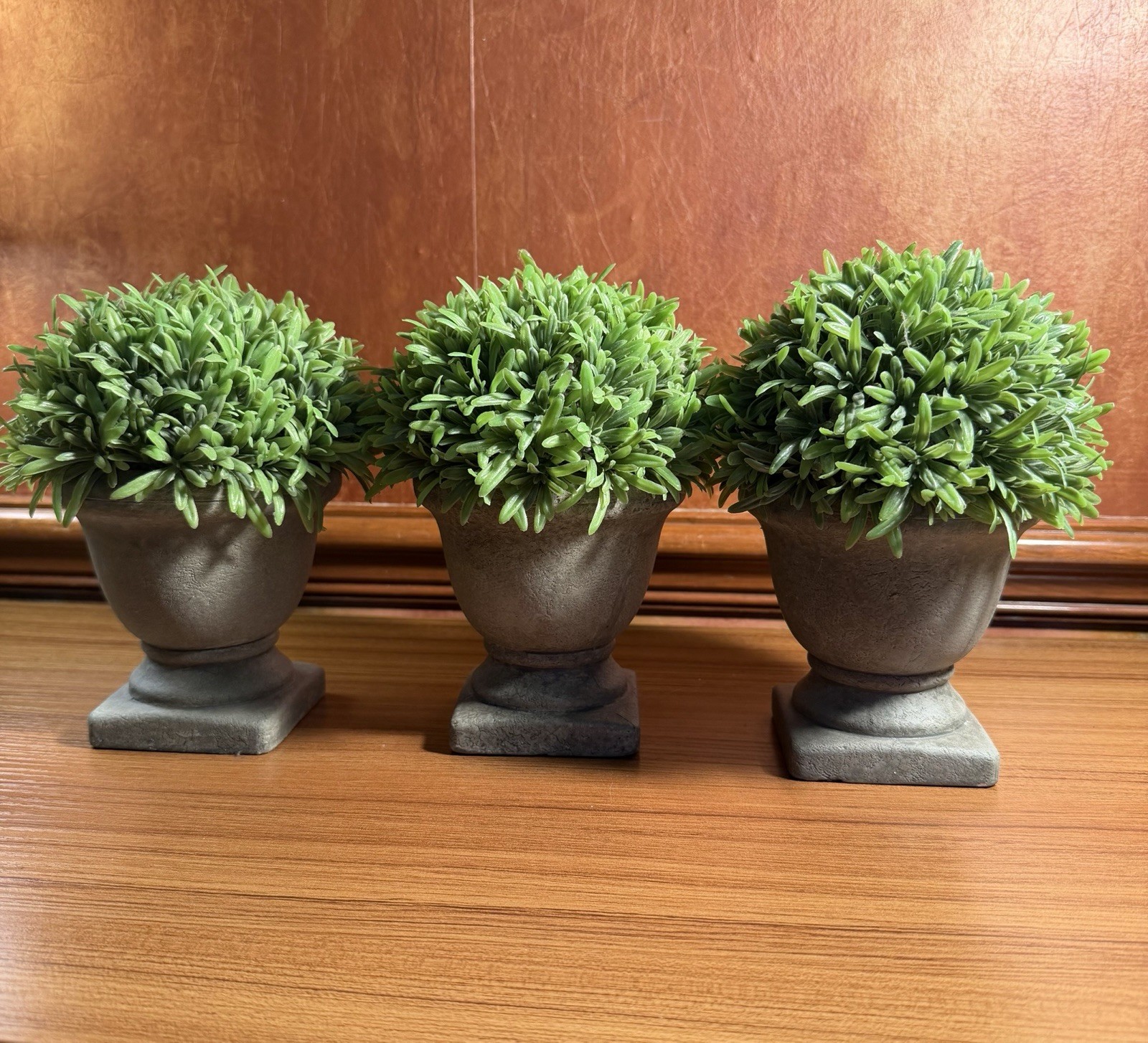 Set of 3 Artificial Podocarpus Faux Grass Plant Pot- Round 7.5” Decorative