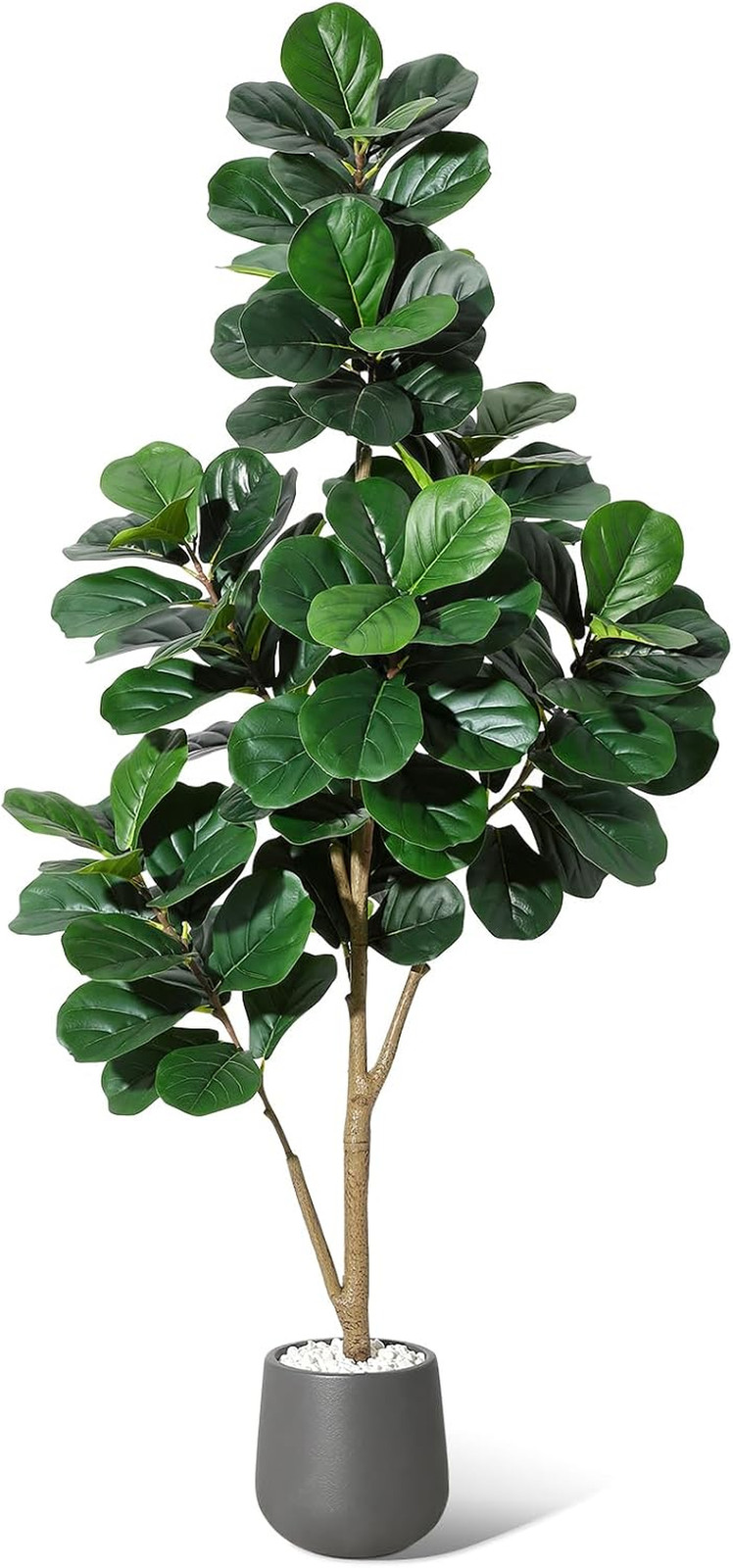 6 Ft Fiddle Leaf Fig Tree – Realistic Faux Plant in Grey Planter Pot