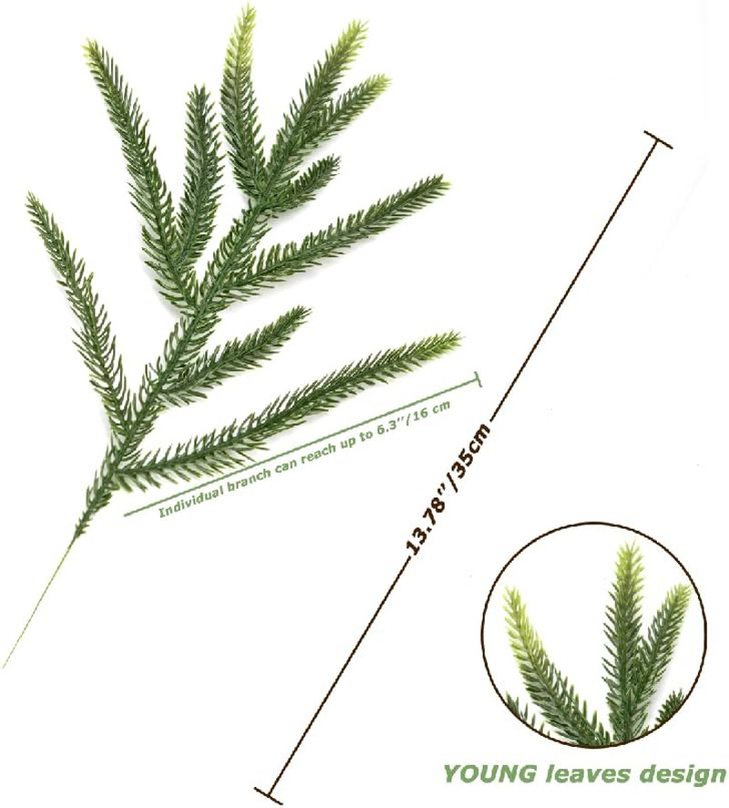 24 Pcs Norfolk Pine Stems, 13.8″ Artificial Faus Pine Branches, Real Touch Pine