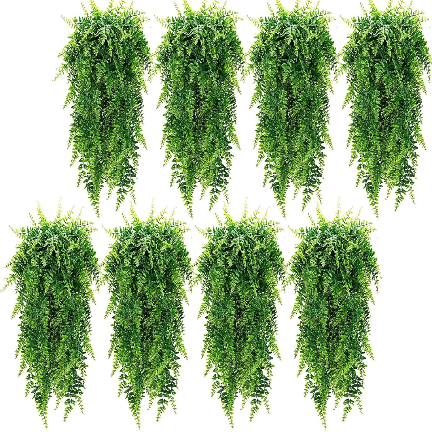 Lyrow 8 Pcs Artificial Hanging Plants 32 in Fake Plant Fake Boston Ferns Plastic