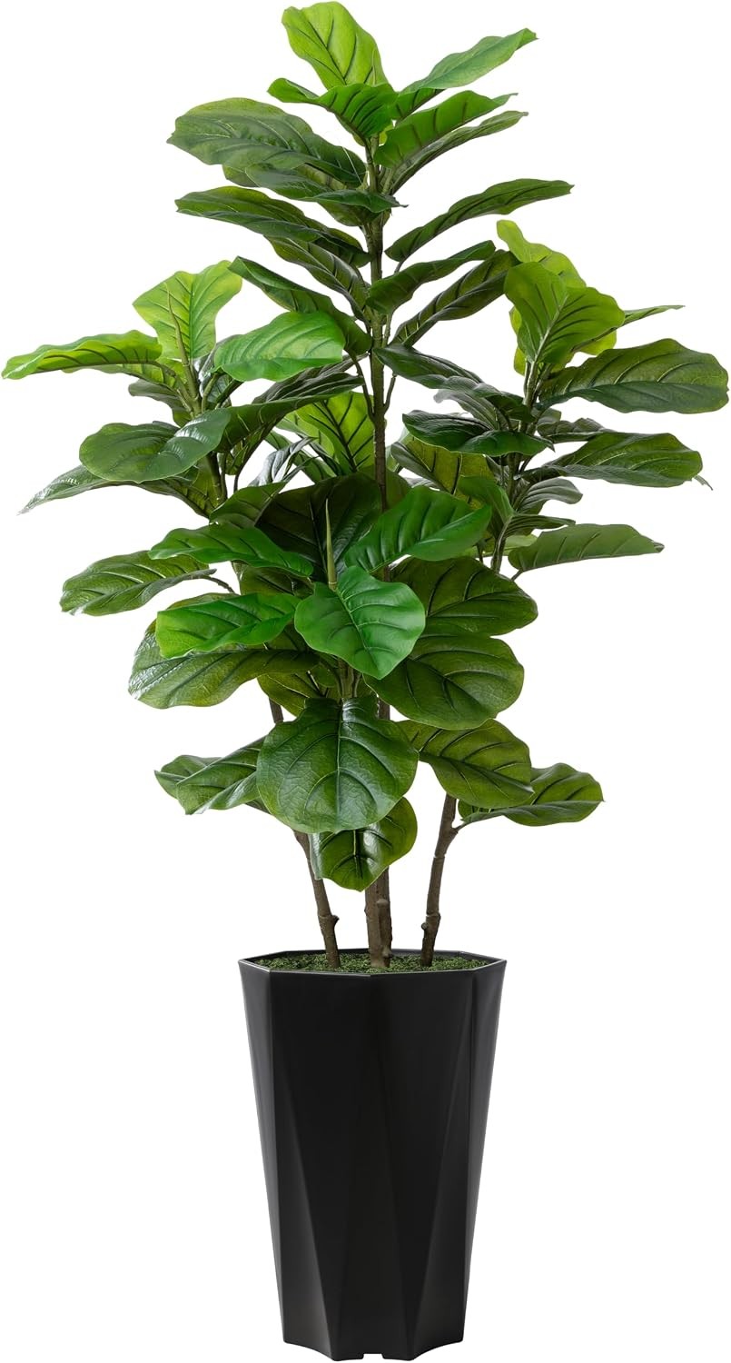 Artificial Fiddle Leaf Fig Tree 5FT – Faux Fig Tree with Black Diamond Planter –