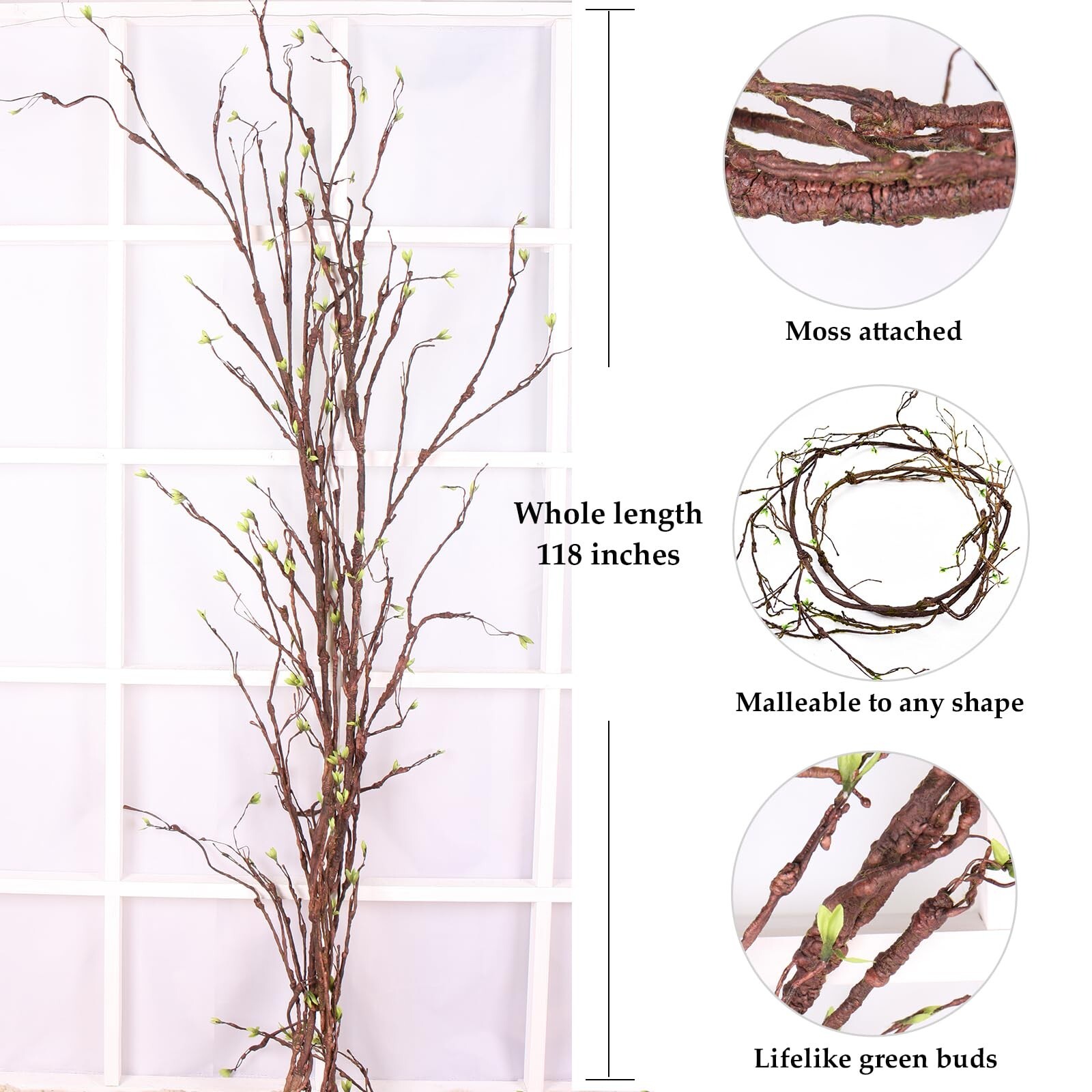 118in Malleable Artificial Floral Tree Branches Twigs Vines Rattan Cherry Blo…