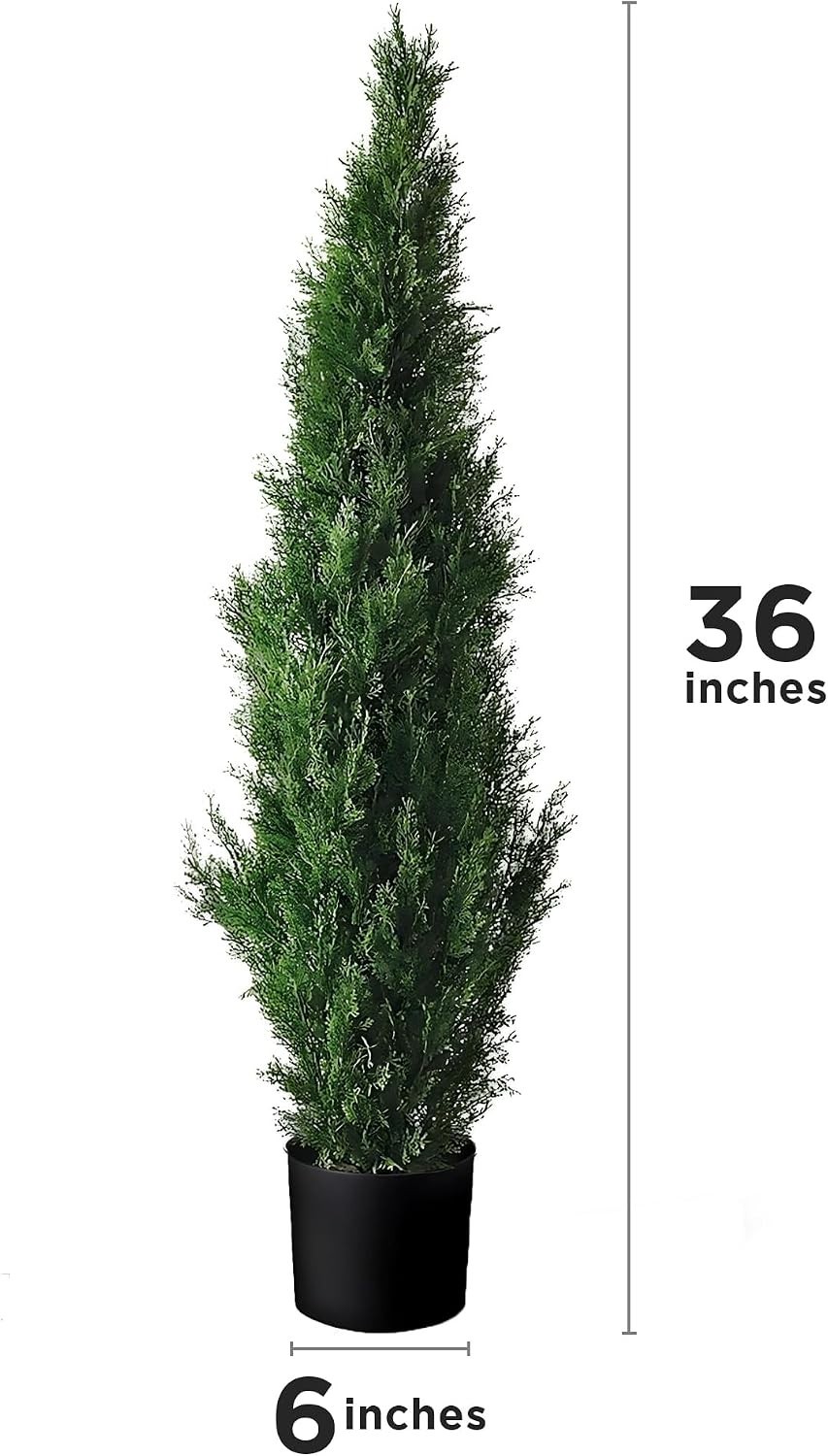 Set of 2 Pre-Potted 3 Feet Faux Cedar Trees – Perfect for Indoors & Outdoors