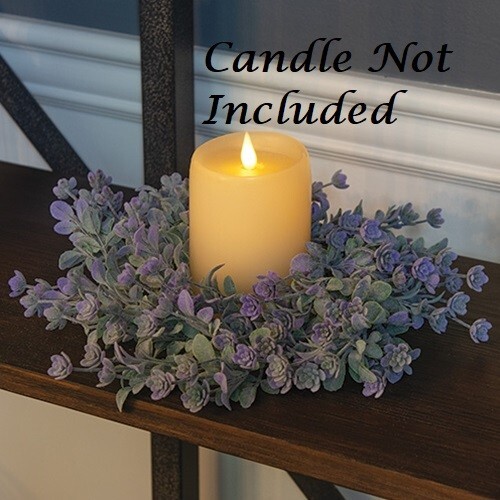 New Farmhouse DUSK LAVENDER BUDS CANDLE RING Green 3.5″x 10″ Cottage Chic Shabby