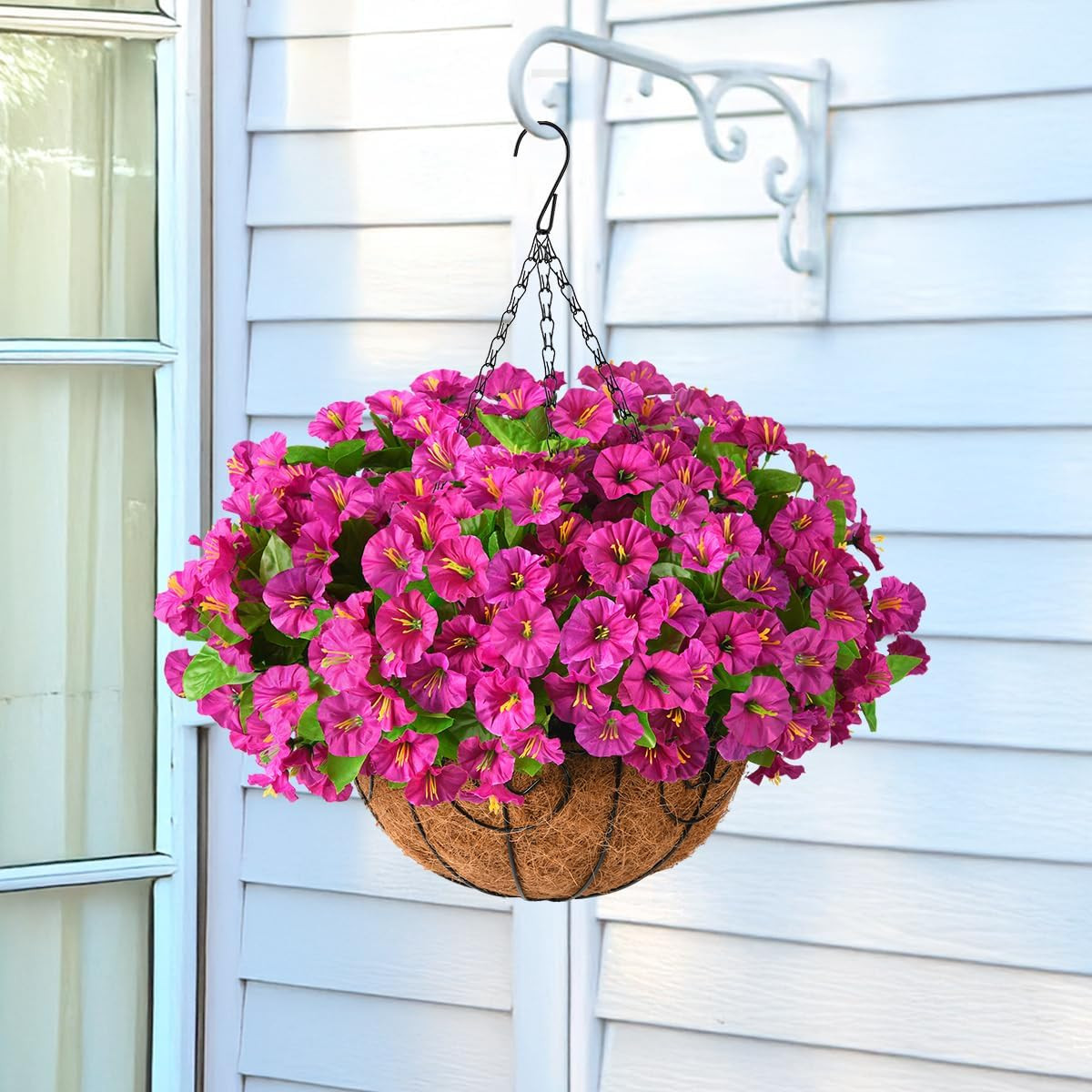 Artificial Hanging Flowers Plants with Basket for Outdoors – Fake Petunias Fl…