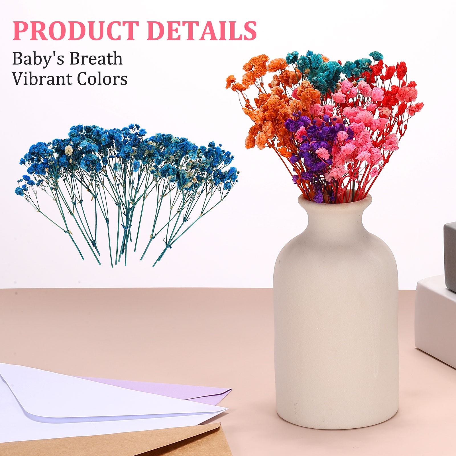 30Pcs Dried Gypsophila Flower 4″ Dark Blue Pressed Flowers with Tweezer