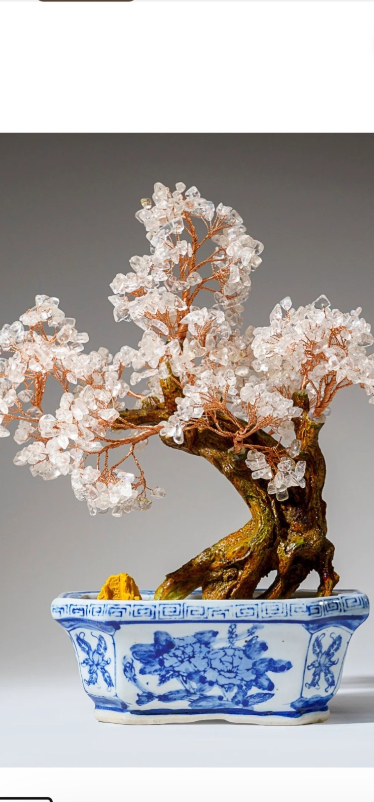 Genuine Quartz Gemstone Bonsai Tree in a Ceramic Pot (12” Tall)