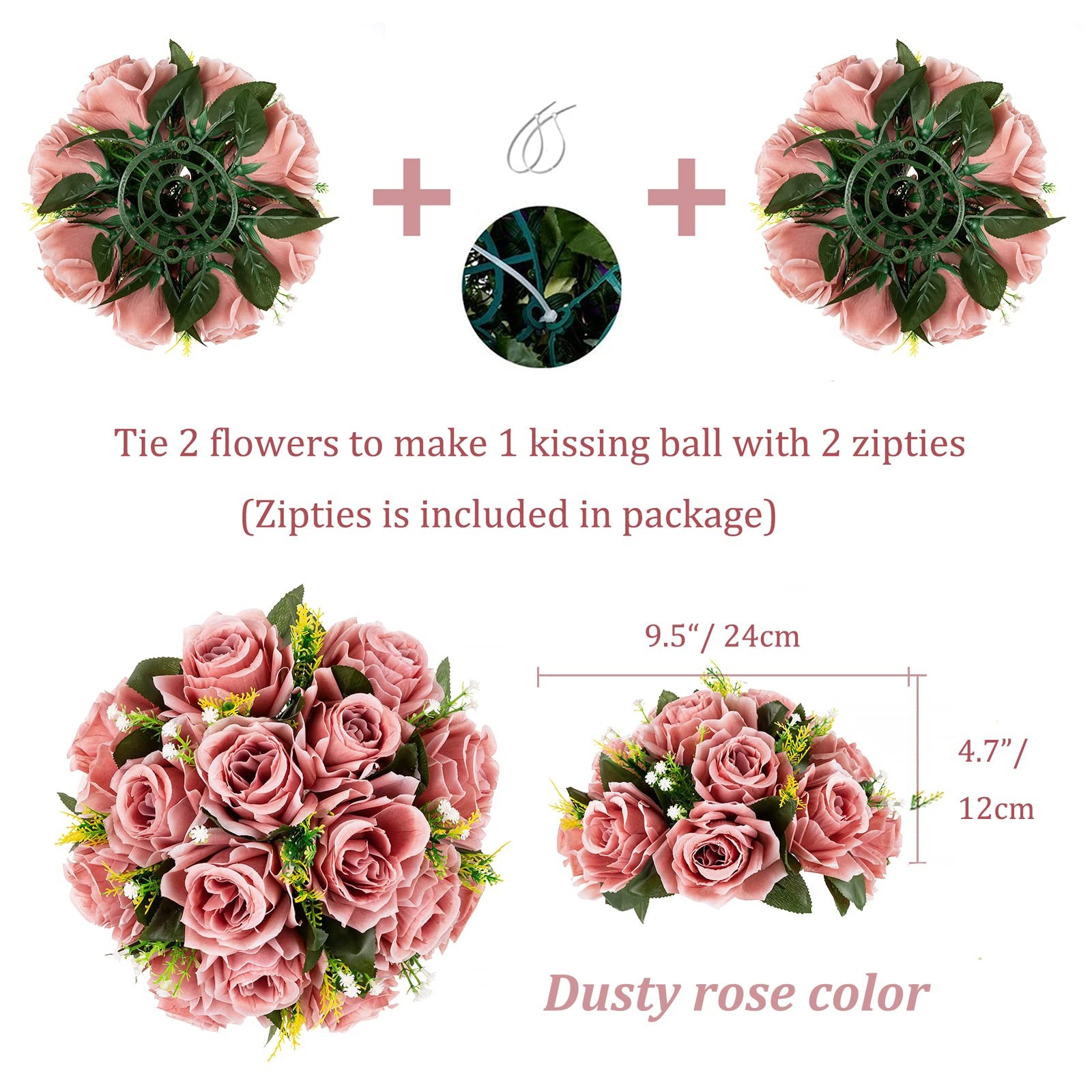 Dusty Pink Flowers Centerpieces 2 Pcs Artificial Roses Flowers Balls for Wedd…