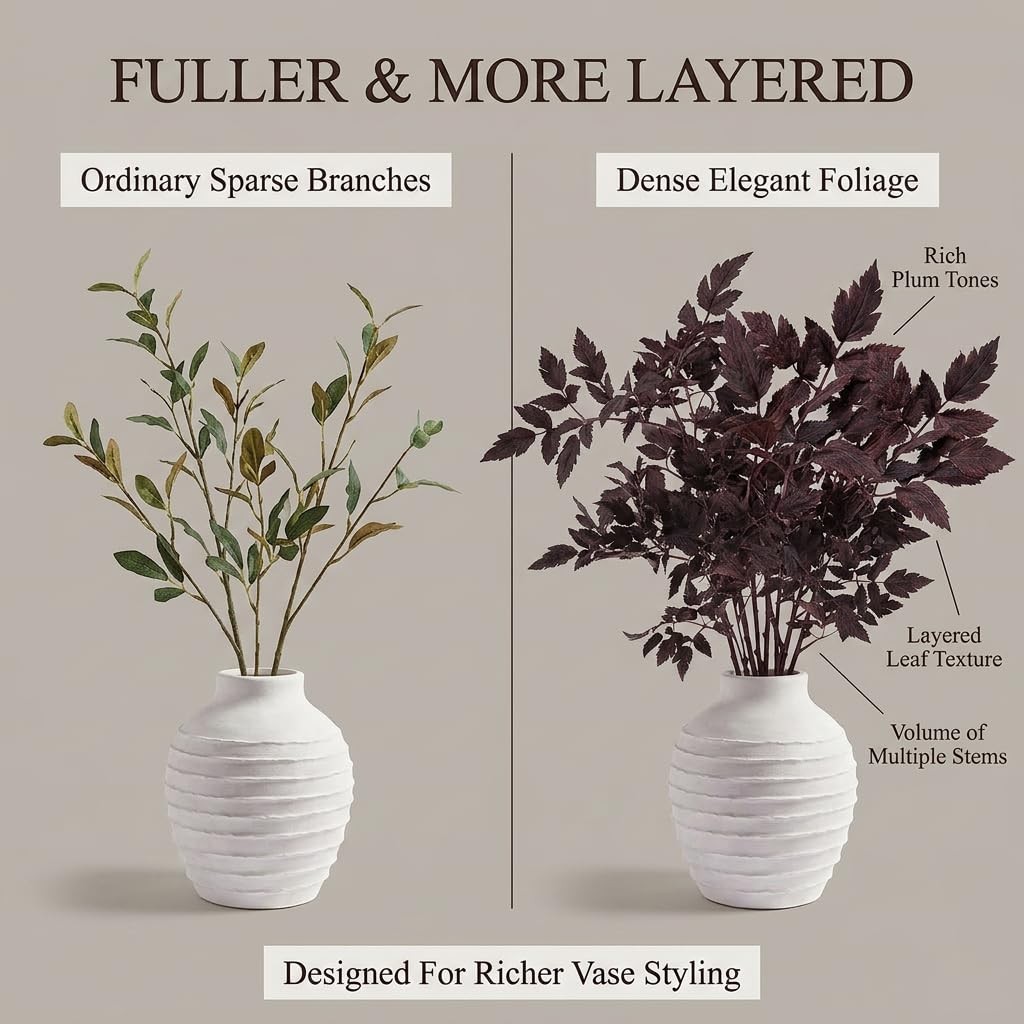 Fall Decorations for Home – Set of 3 Faux Plum Purple Cimicifuga Stems, 24” R…