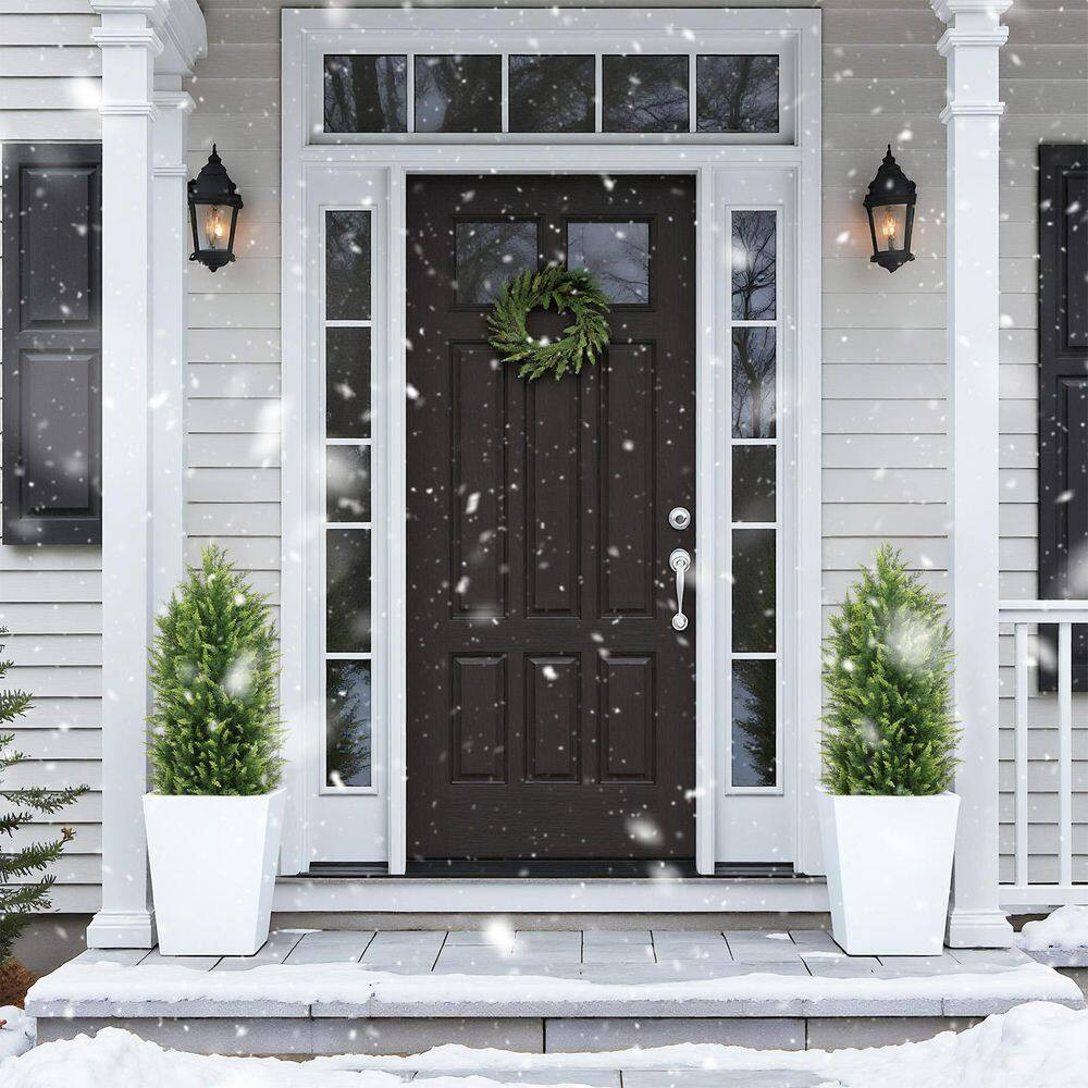 3 Ft. Artificial Cedar Topiary Trees for Outdoor Front Porch Decor in Pot 2-Pack