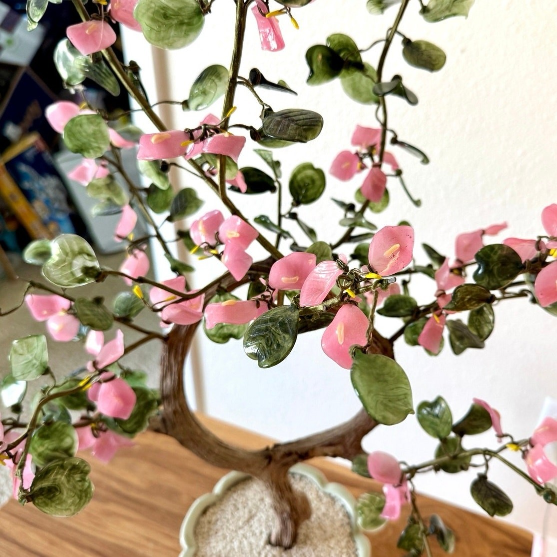 Vintage Chinese Glass Flower Bonsai Tree 26” Tall x 18” Wide Ceramic Planter