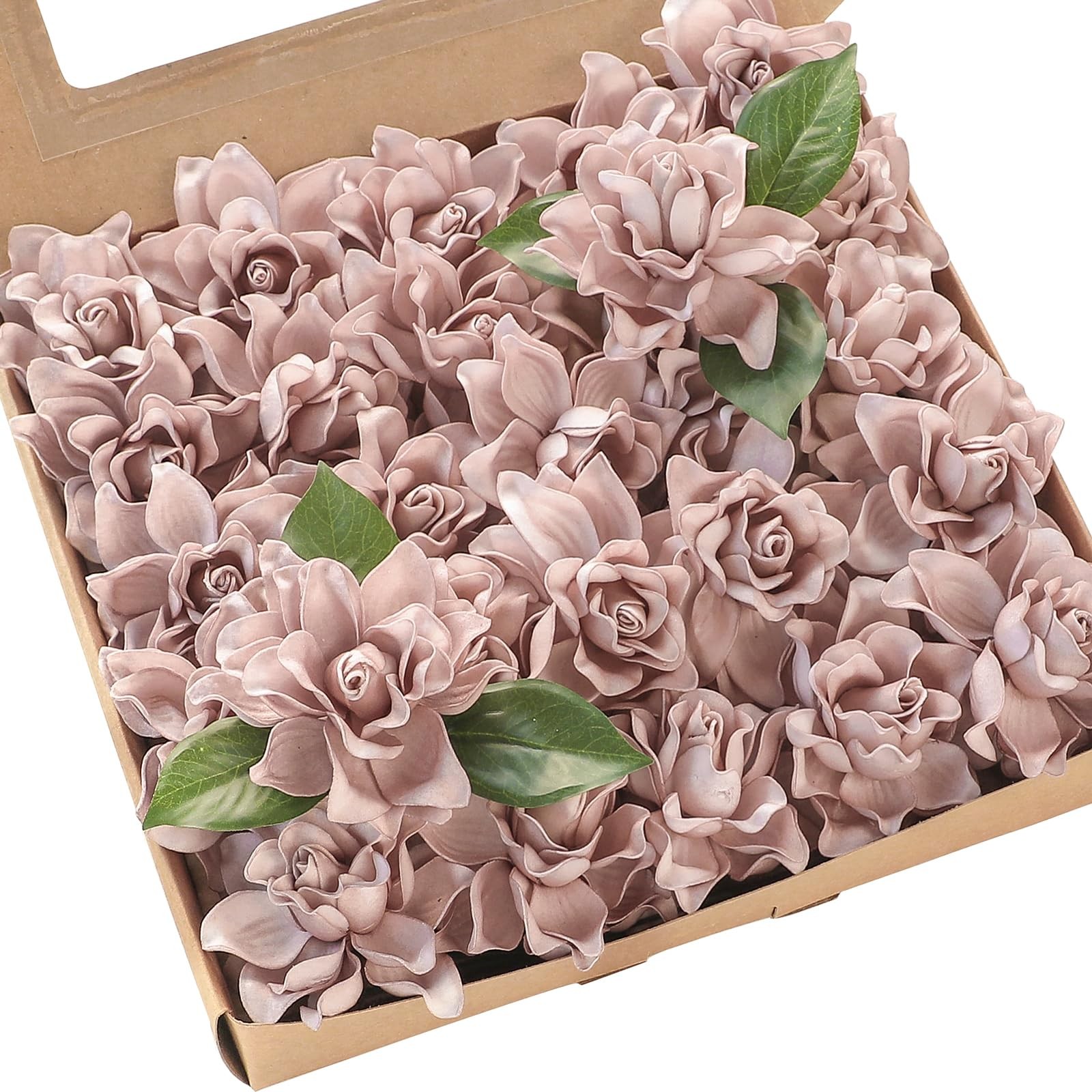 Artificial Gardenia Flowers 2.7″ 25pcs Real Looking Dusty Rose Foam Fake Flow…