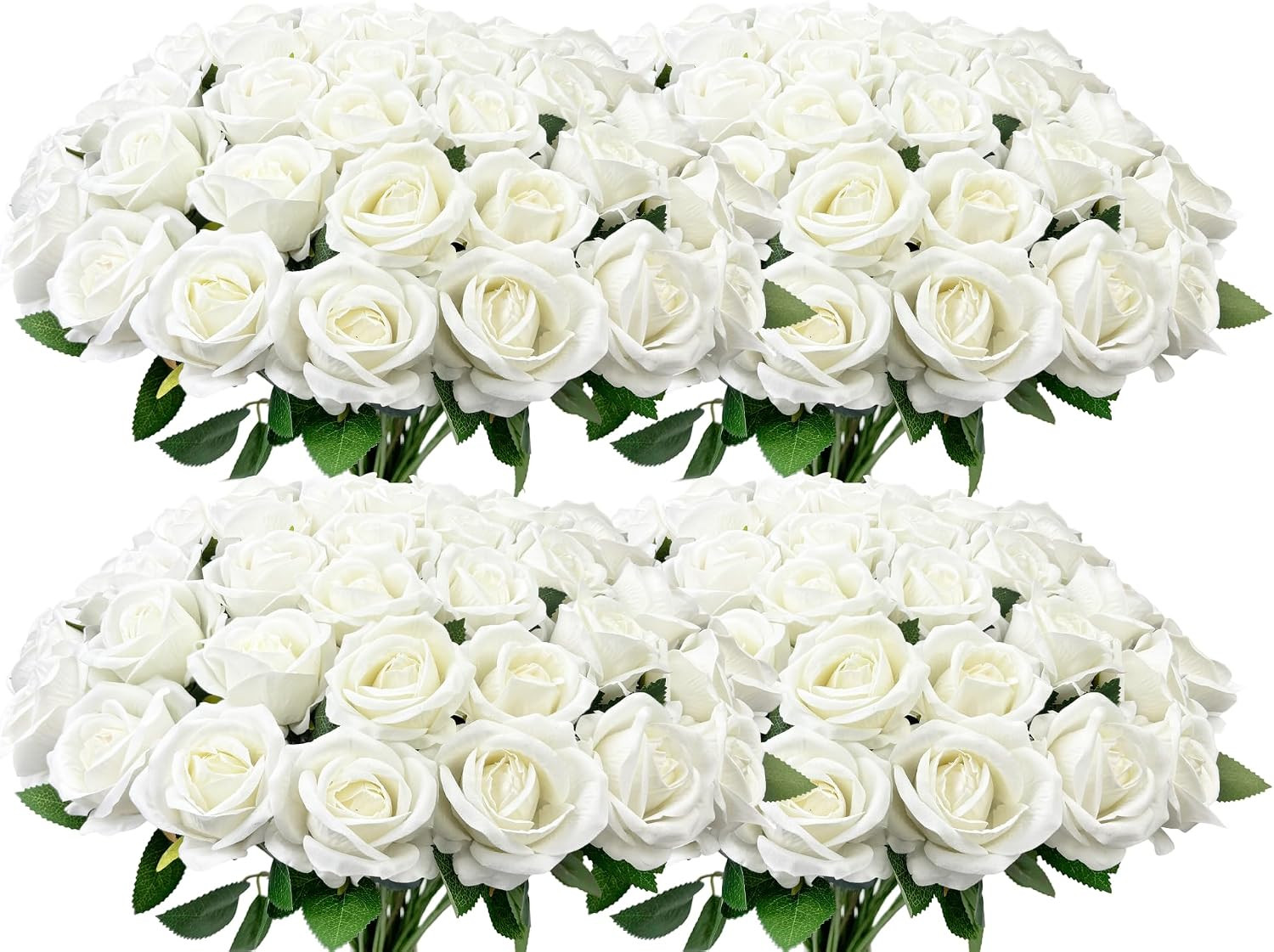Bulk Artificial Flowers 50 PCS, Fake Velvet Silk Blue Roses with Long Stems Real