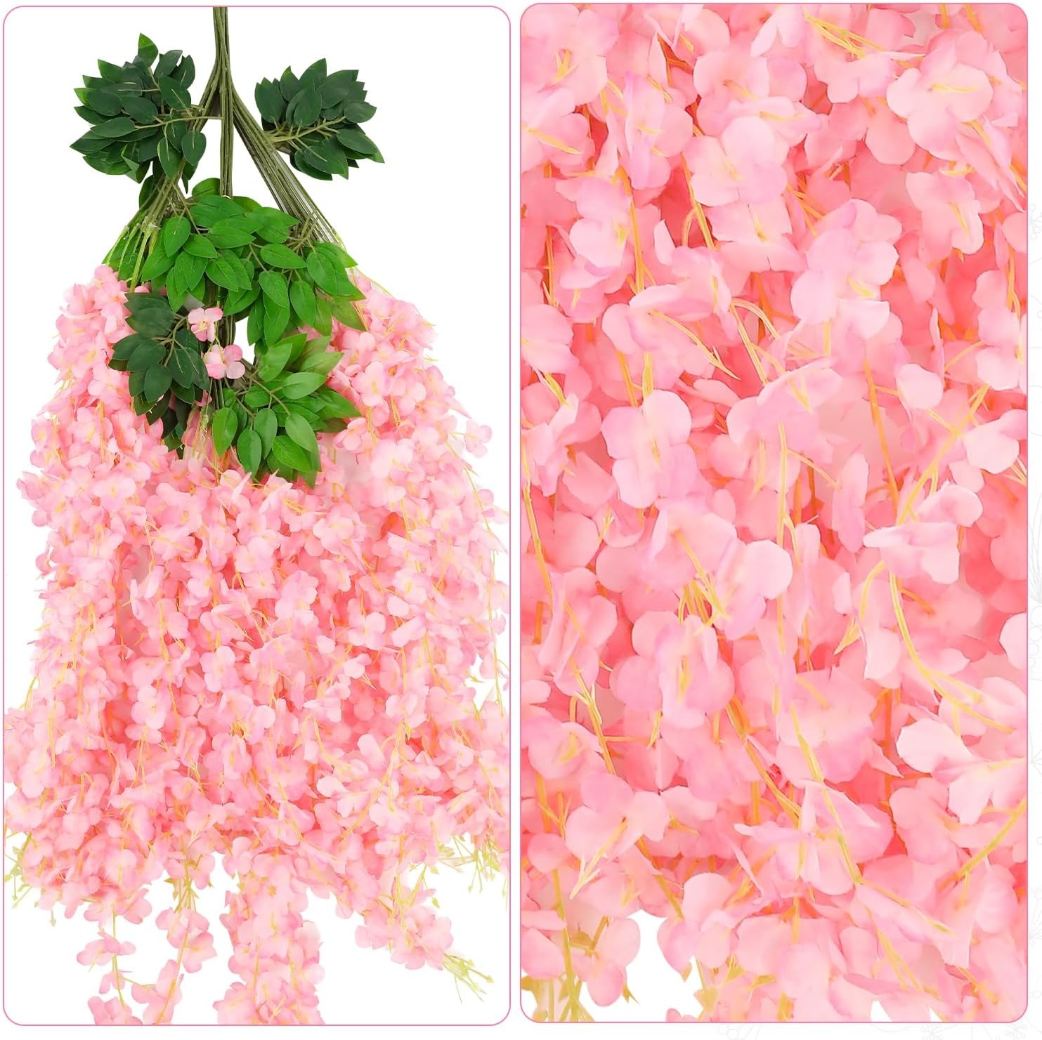 12 Pcs Artificial Wisteria Hanging Flowers Silk Garland for Wedding Home Decor