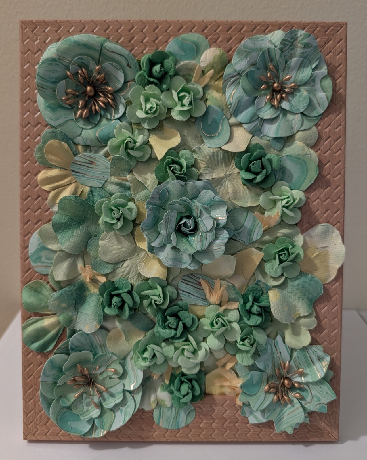 green & yellow cardstock floral handmade tan picture decor wall or free standing