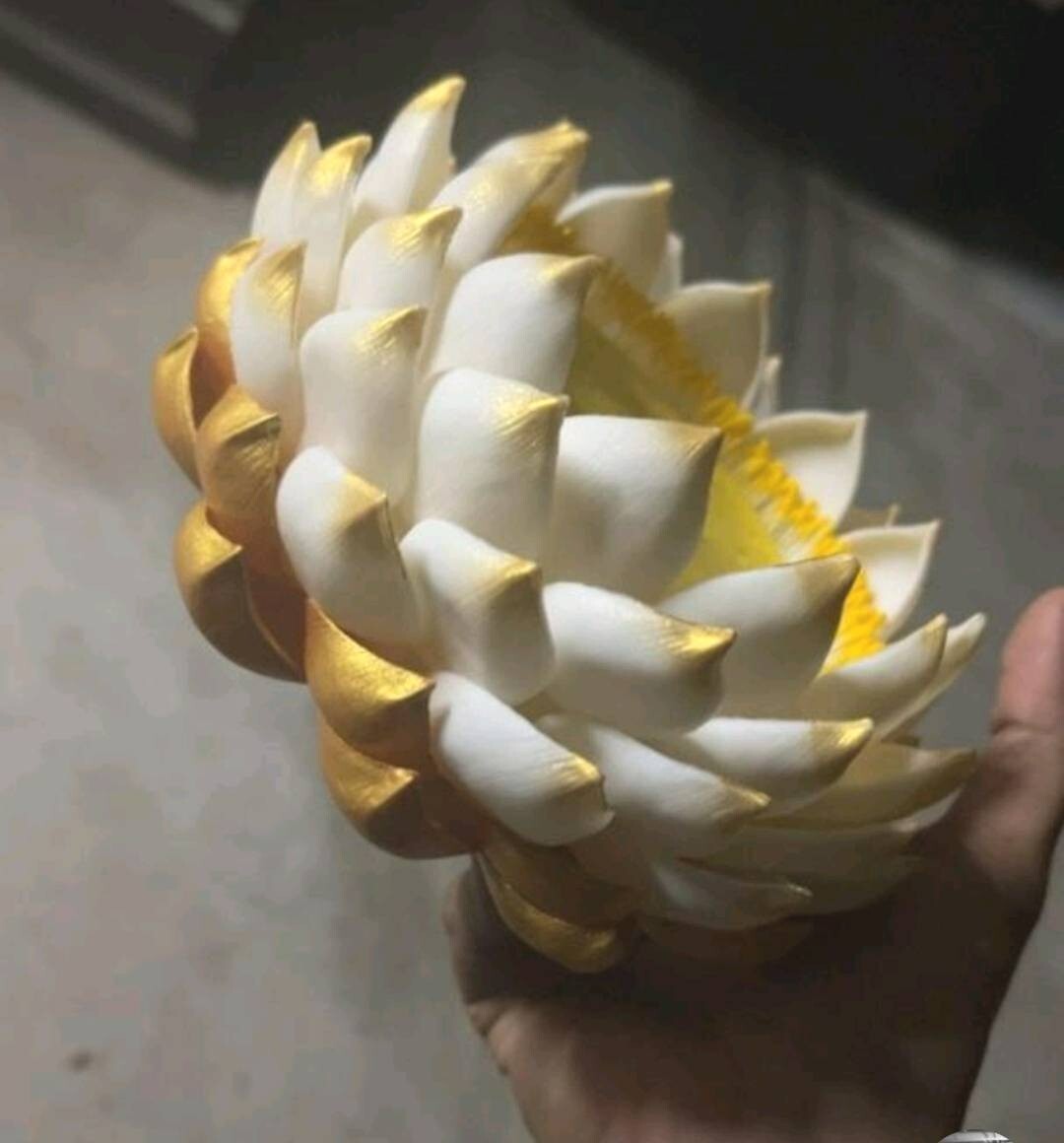 Lotus Flower Air Dry Clay Artificial Gold White Buddha Stand Pedestal Offering
