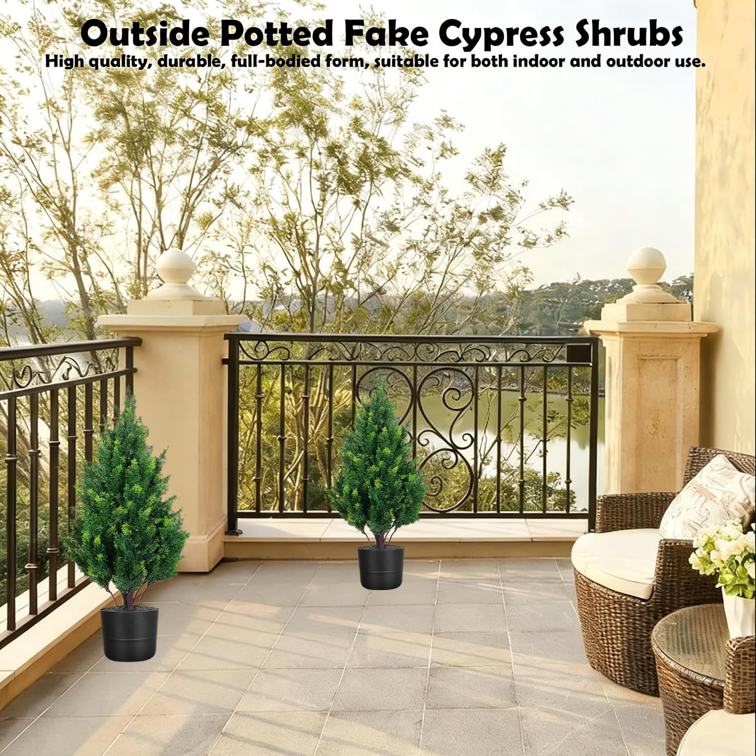 Set of 2 Artificial Cedar Topiary Trees, 27.6” Outdoor Faux Plants Pine Shru…