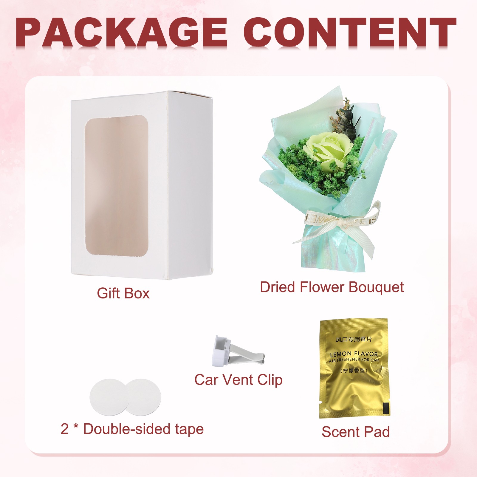Light Green Rose Dried Flower Bouquet, Car Vent Clip Scent Diffuser, Style 4