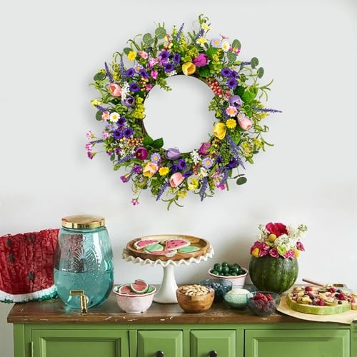 Artificial Spring Wreath 22 Inch Spring Wreaths for Front Door Tulip Wreath