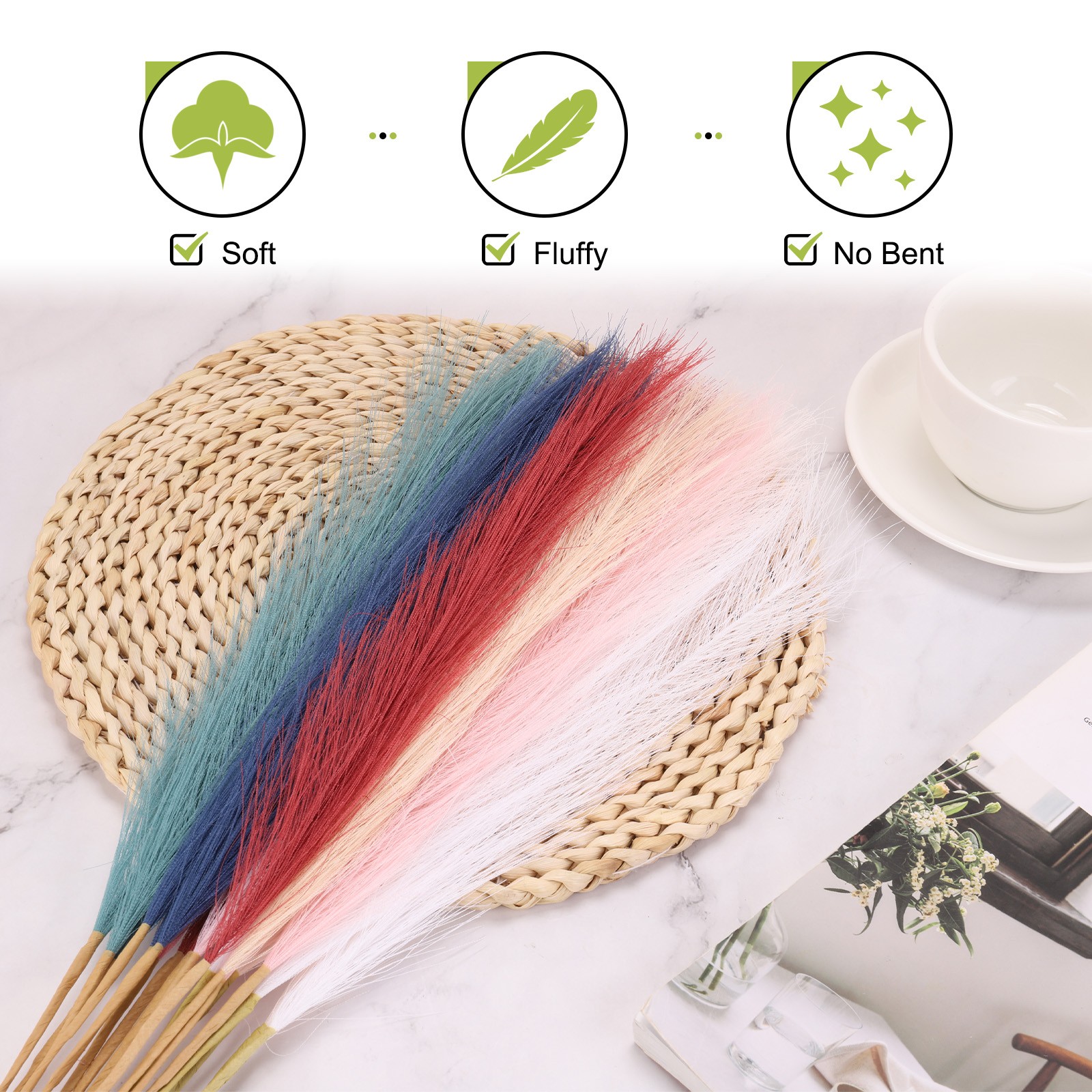 3pcs Dried Faux Pampas Grass 17″ Artificial Pampas Grass Decor Red