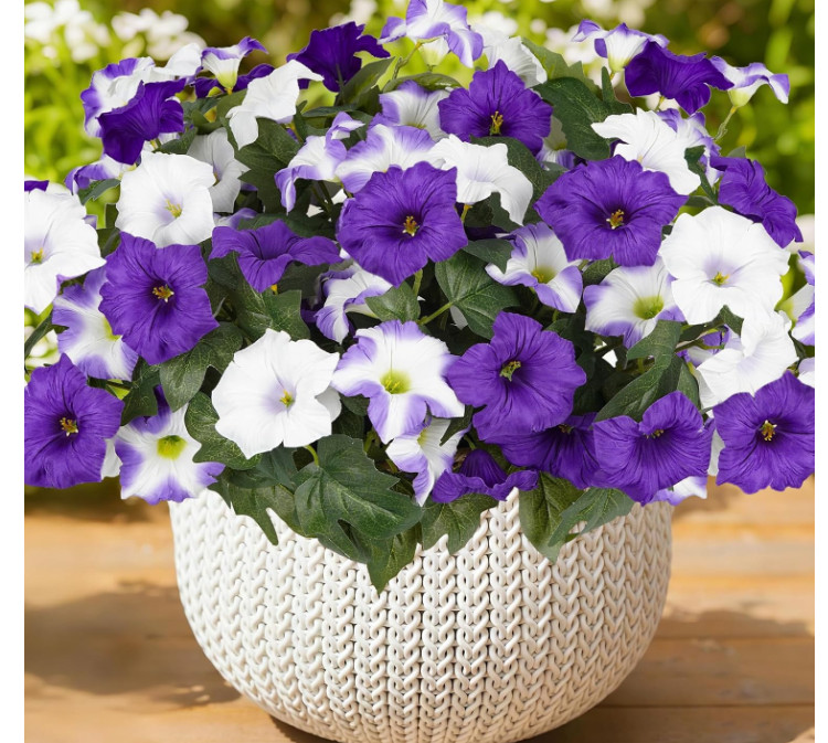 EACH Artificial Flowers for Outdoors, Faux Petunias Spring Summer Decoration(DR