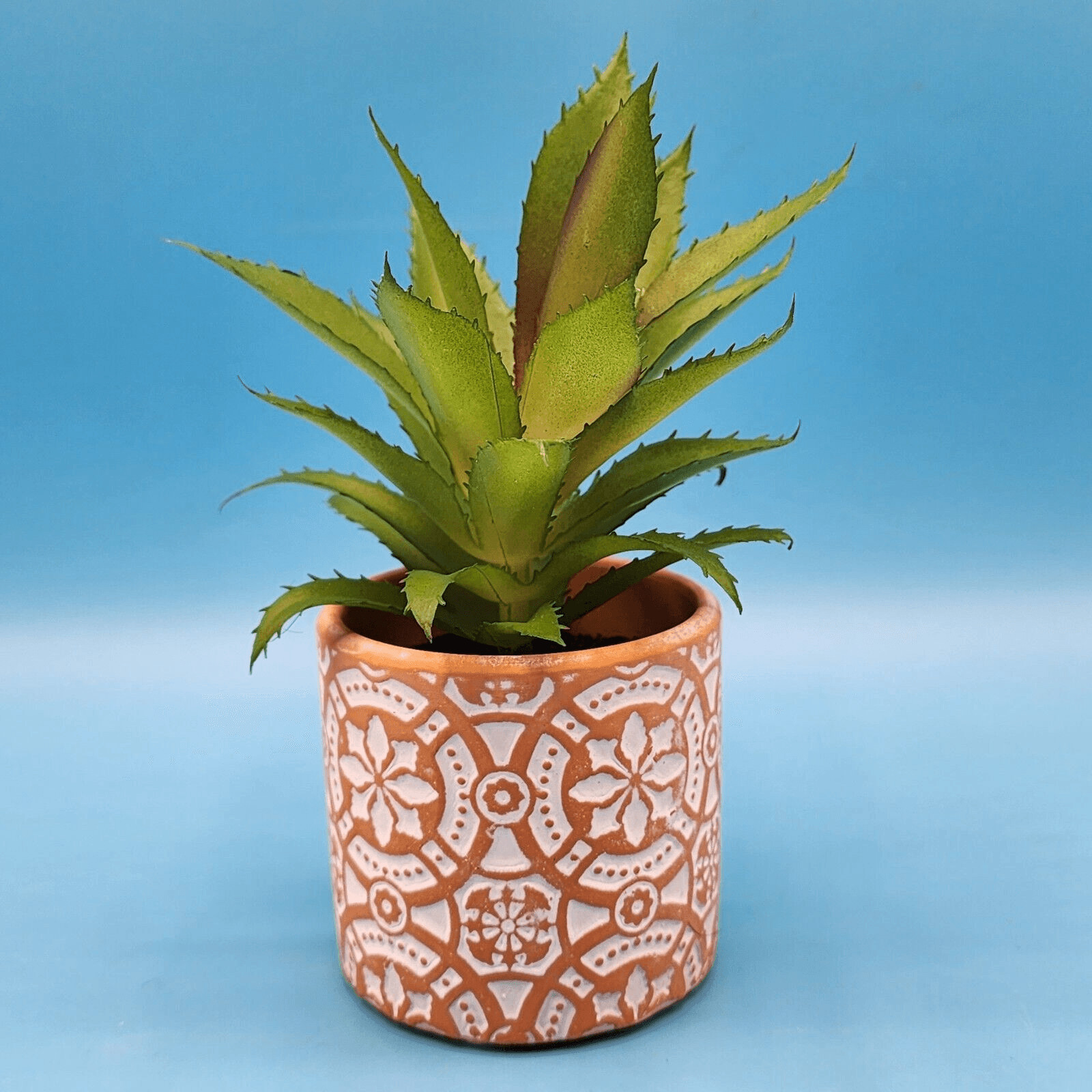 Faux Succulent In Mosaic Terra Cotta Pot Bohemian Pattern Plant Desk Decoration