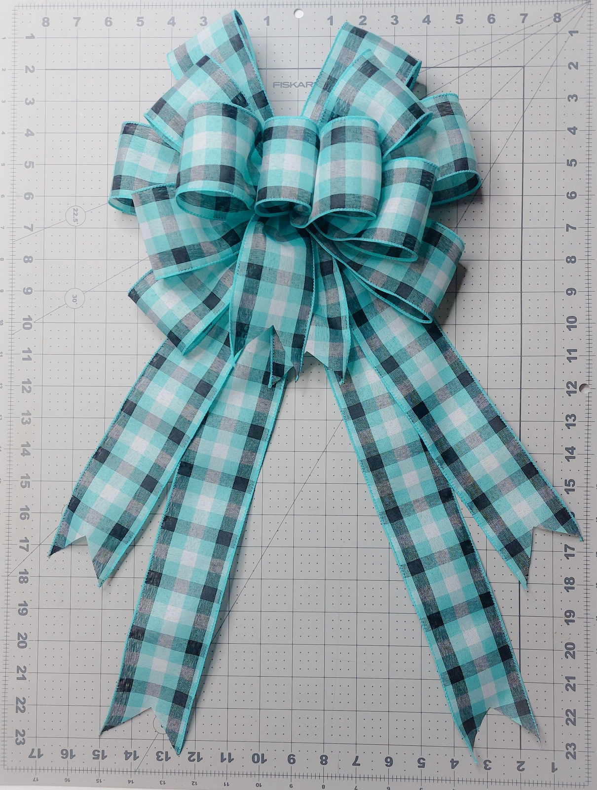 Aqua Plaid Wreath Bow, Size Large
