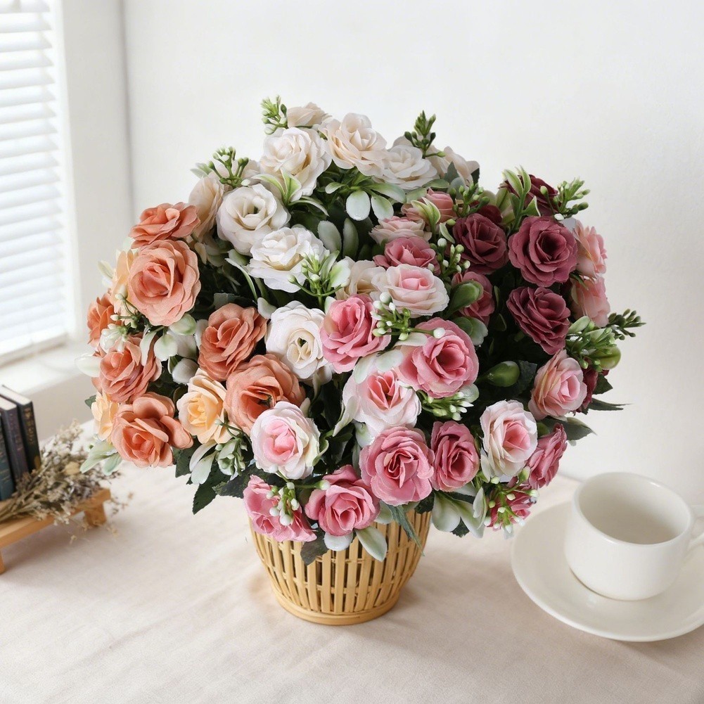 Faux Rose Bouquet with 15 Plastic Blooms for Bridal Use or Interior Decoration