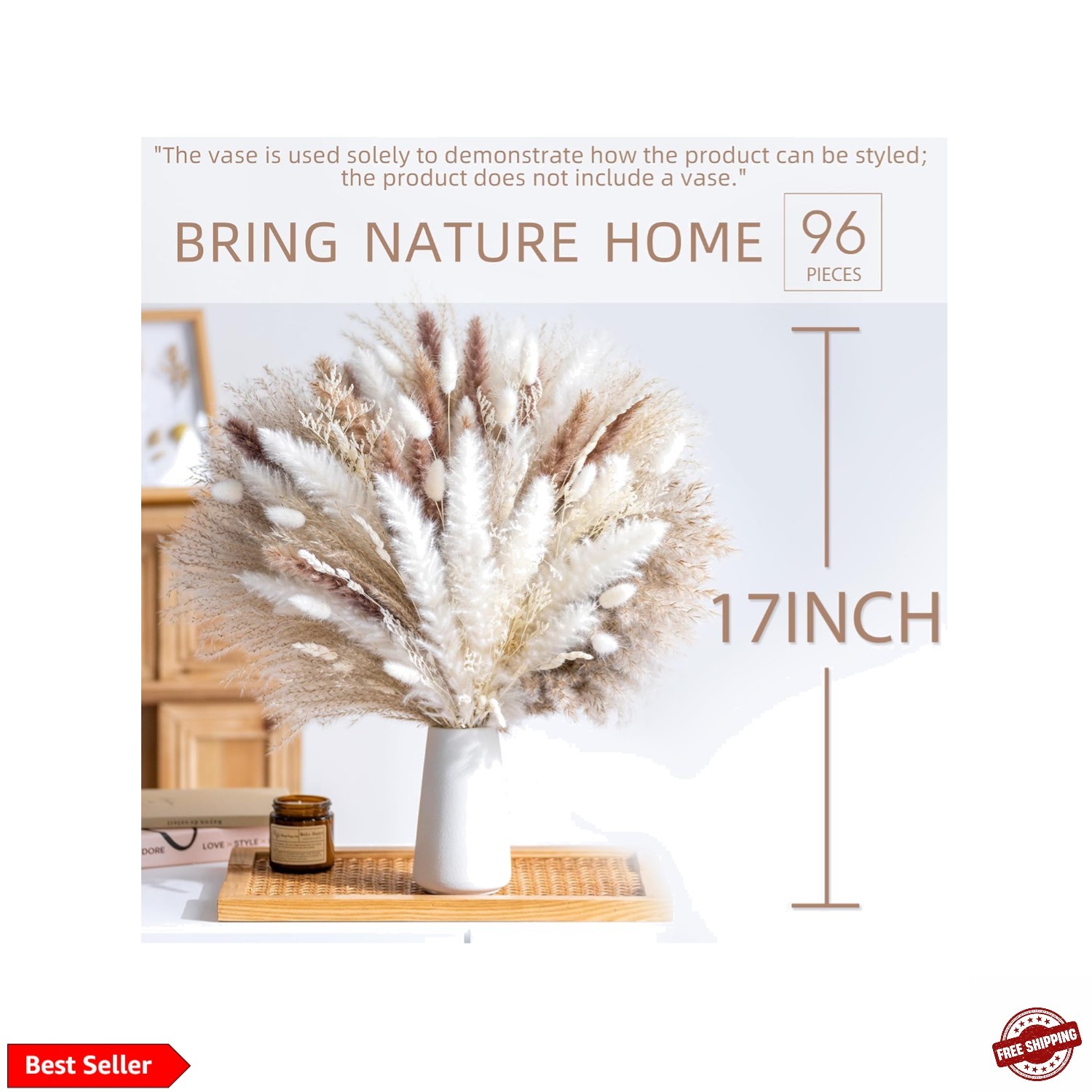 96PCS Natural Dried Pampas Grass Boho Home Decor Bouquet Phragmites Dried Flo…