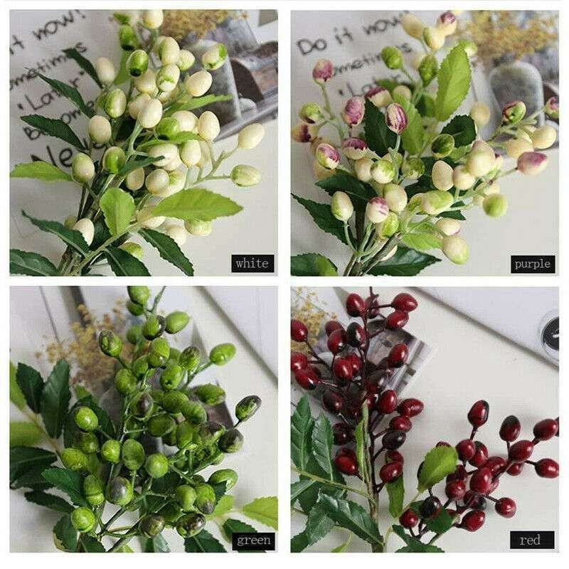Artificial Berry Flower Fake Olive Fruit Branch Plant Home Decor Flowers Bean