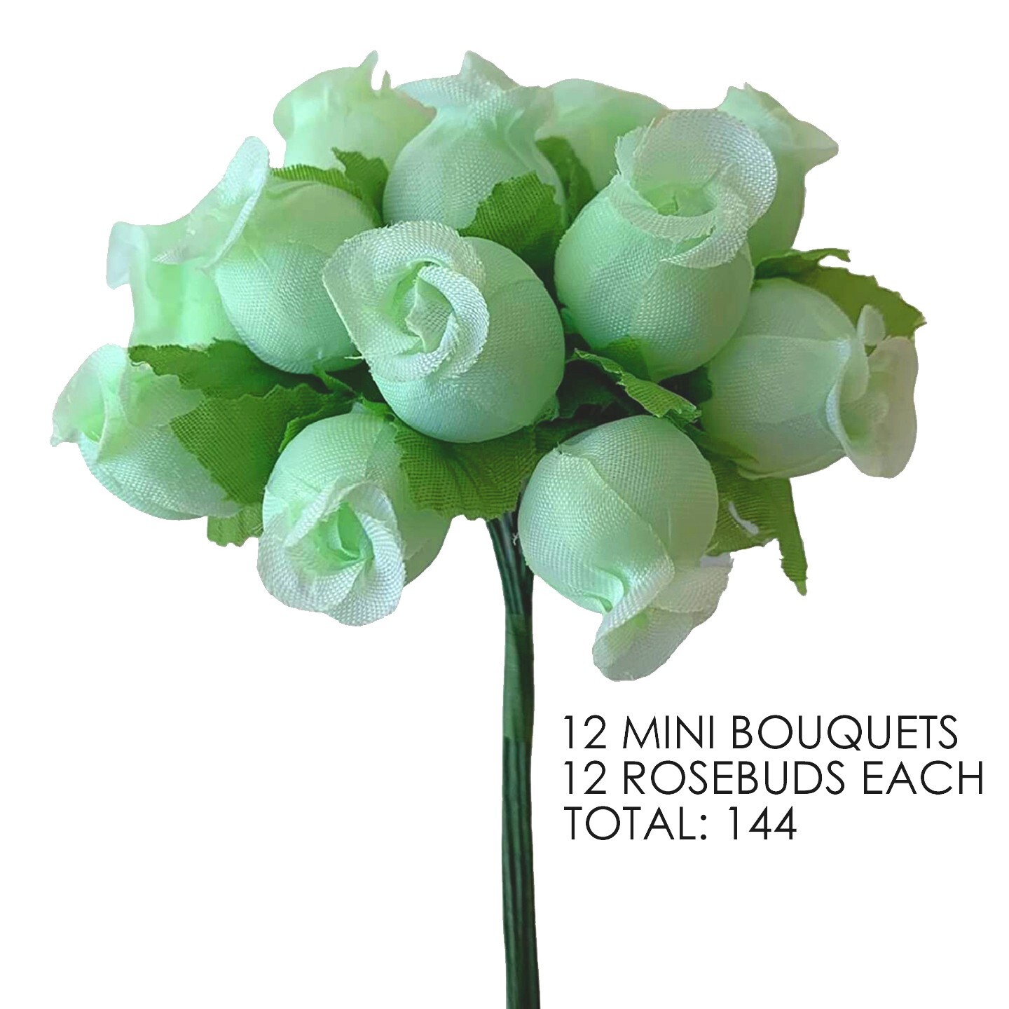 Mint Green Artificial Silk Flower Roses – 12 Mini Bouquets 12 Rosebuds 144 Total