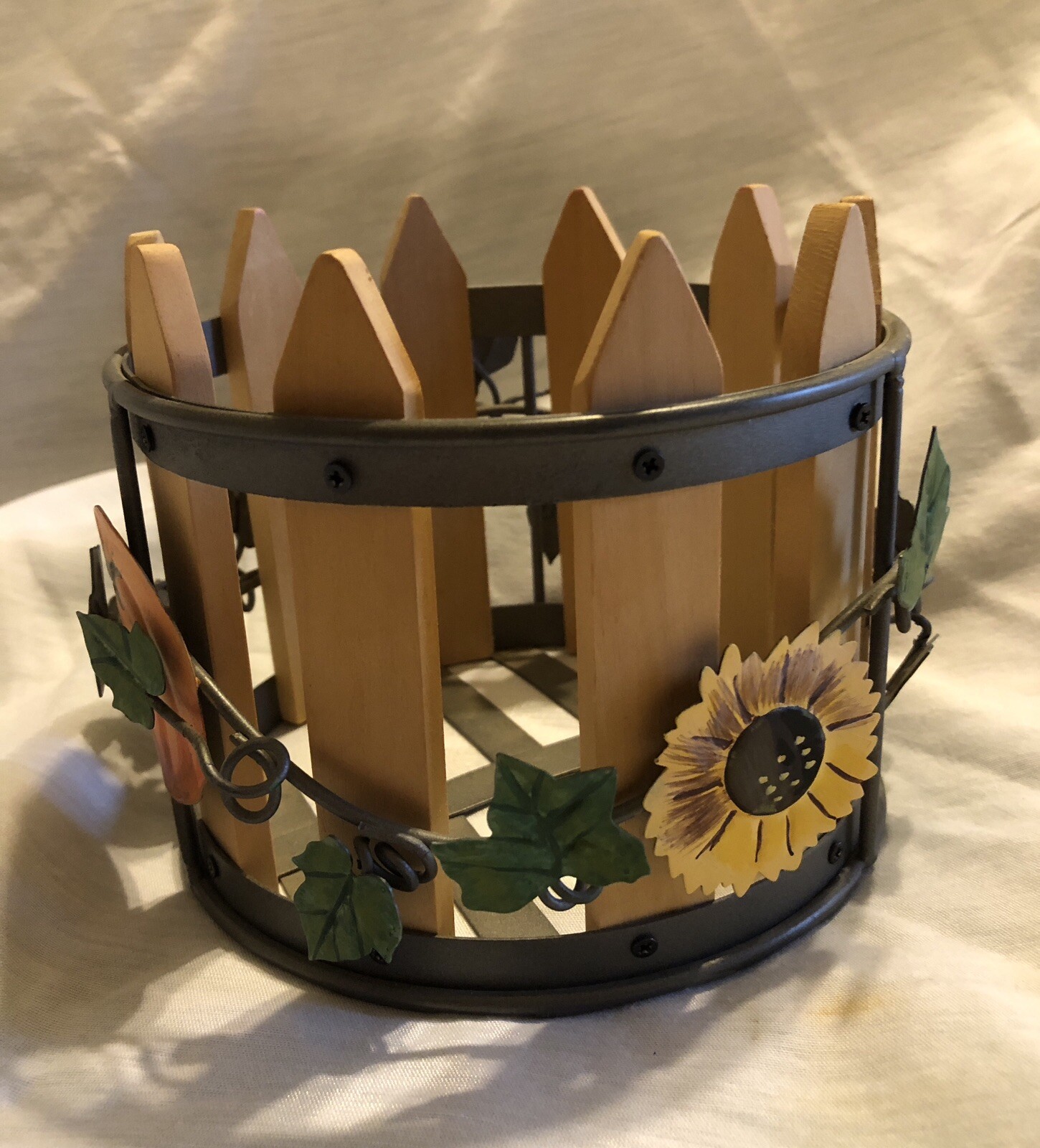 Fall Wood Fence Sunflower And Pumpkin Metal Flower Pot