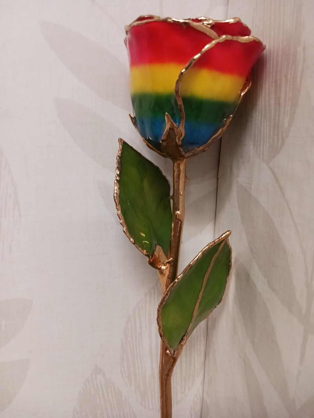 A Genuine Real Rainbow Colored Rose Hand Dipped In Lacquer And Trimmed In 24k…