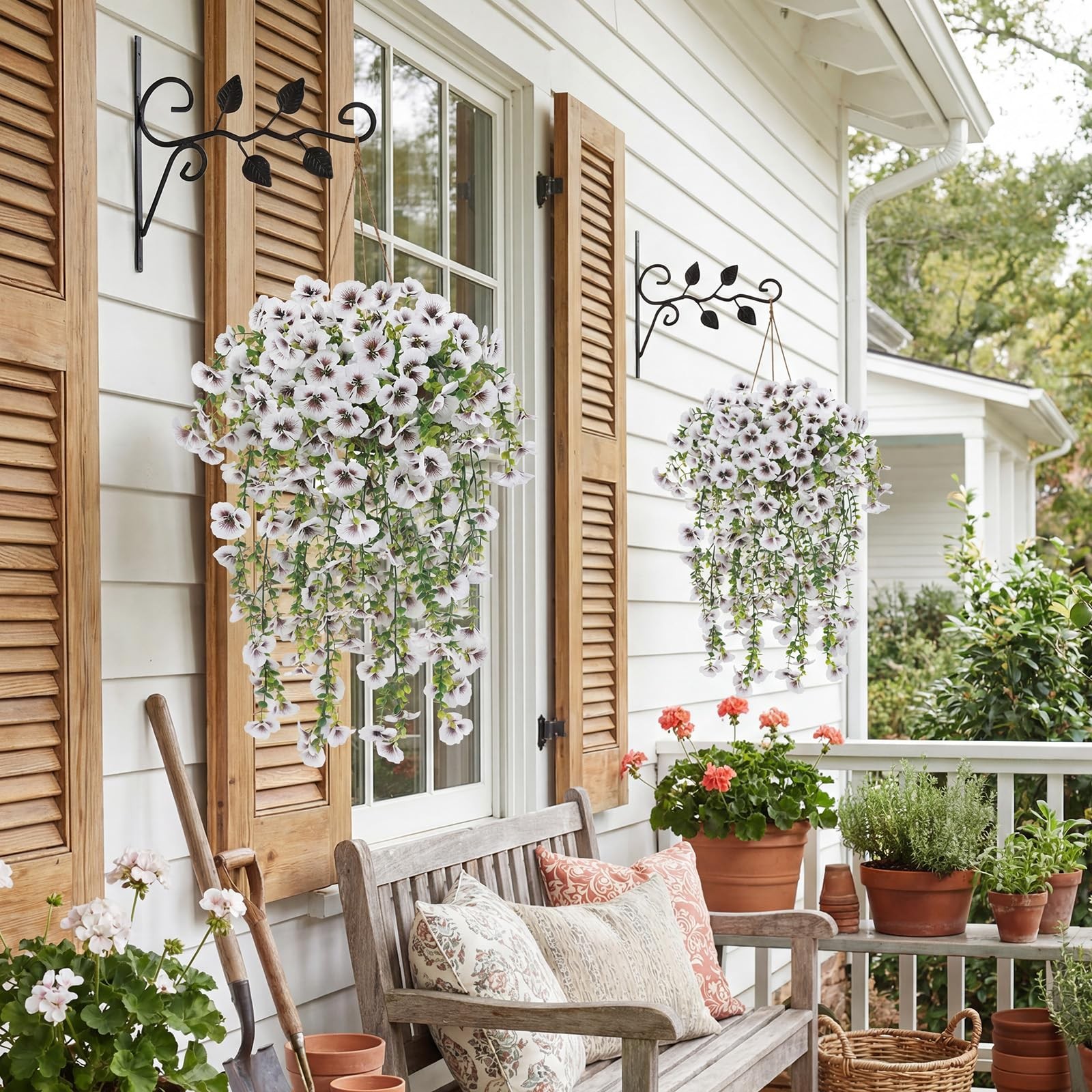 White Artificial Hanging Flowers for Outdoors, 4 PCS 29.5in UV Resistant Faux…