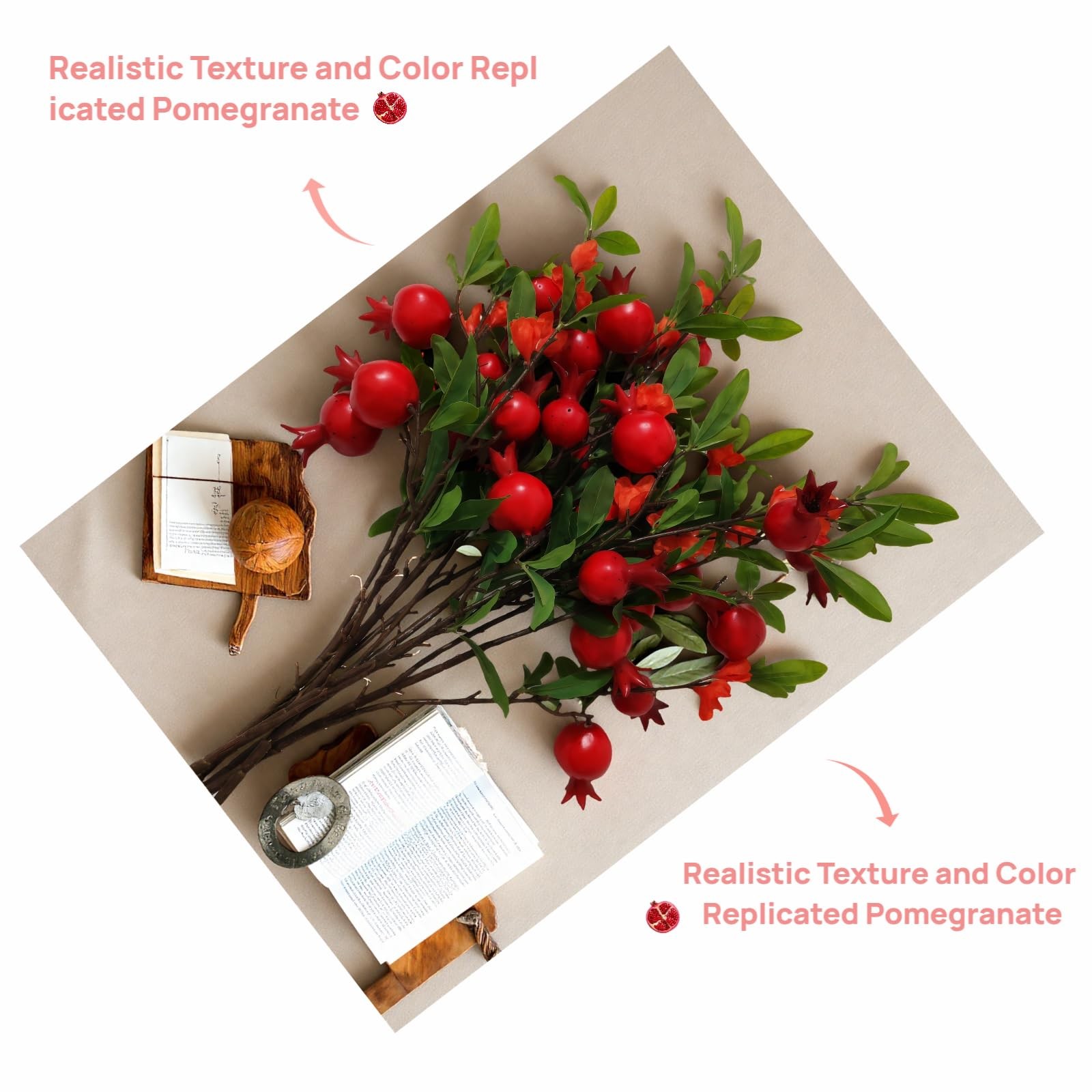 Artificial Pomegranate Fruit Flowers, 4pcs, 37 inch