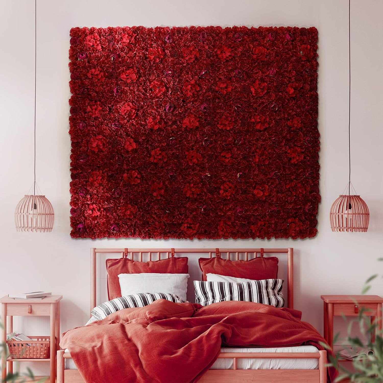 Maroon Flower Wall Panel Set – 12 Pcs Silk Rose Backdrop for Events & Home Decor