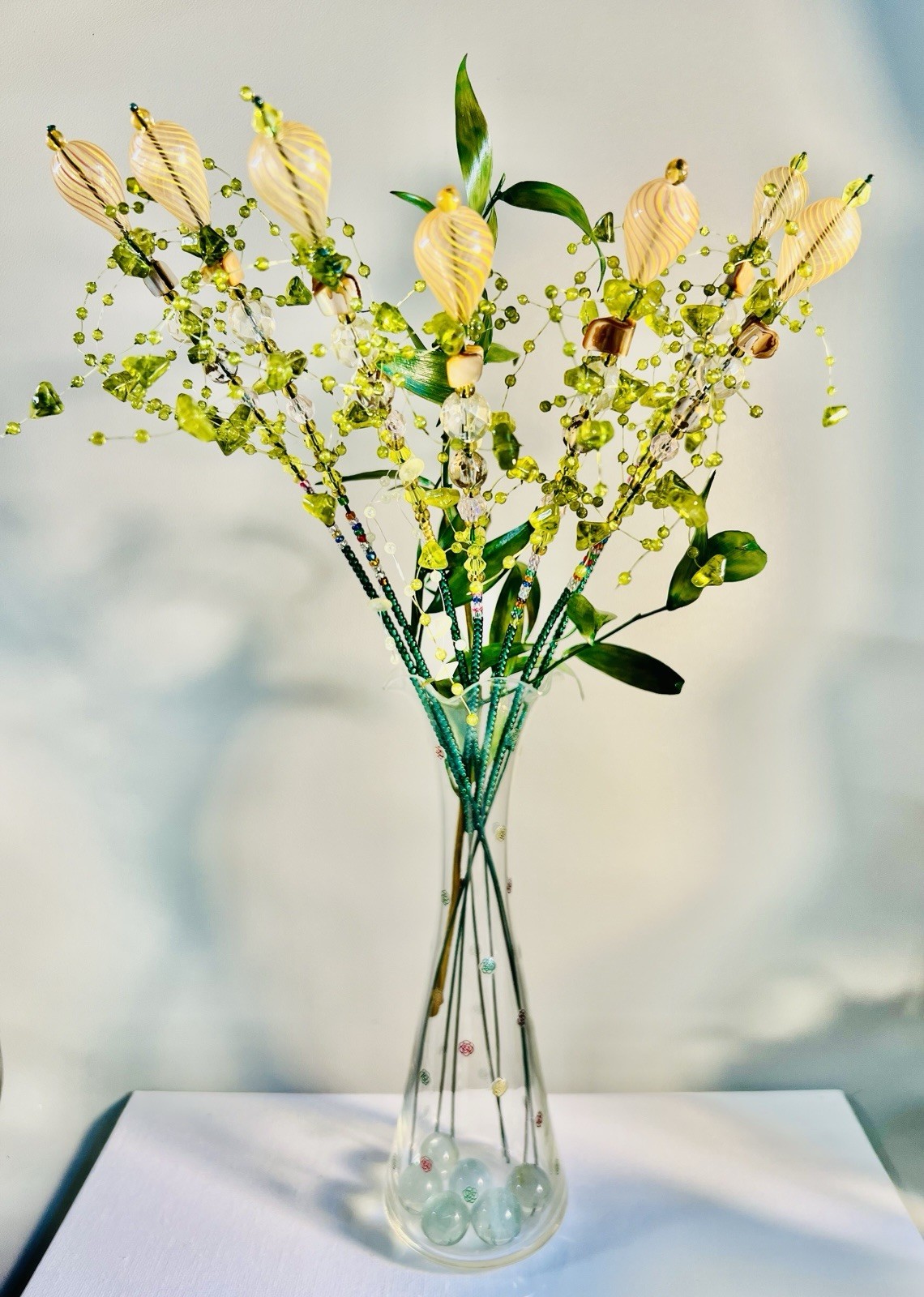 Original Handmade 7 pcs Glass Beads Branches In The Vase. Home/Office Decor