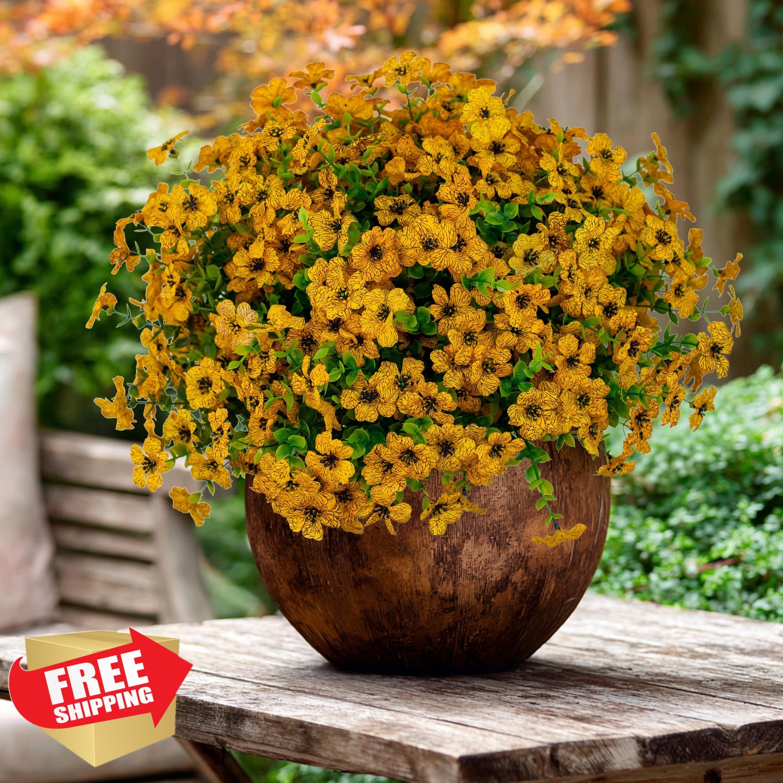 AXYLEX Yellow Fake Mums Fall Flowers 16 Bundles Outdoor