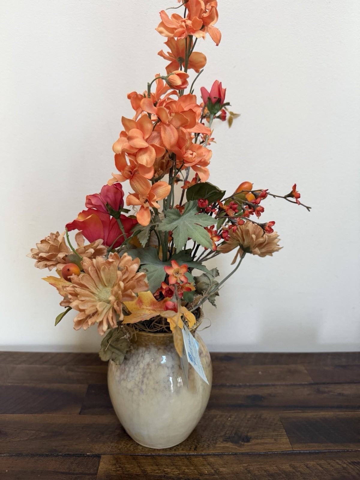 Professional Artificial Floral Arrangement Ceramic Vase Orange Centerpiece Decor