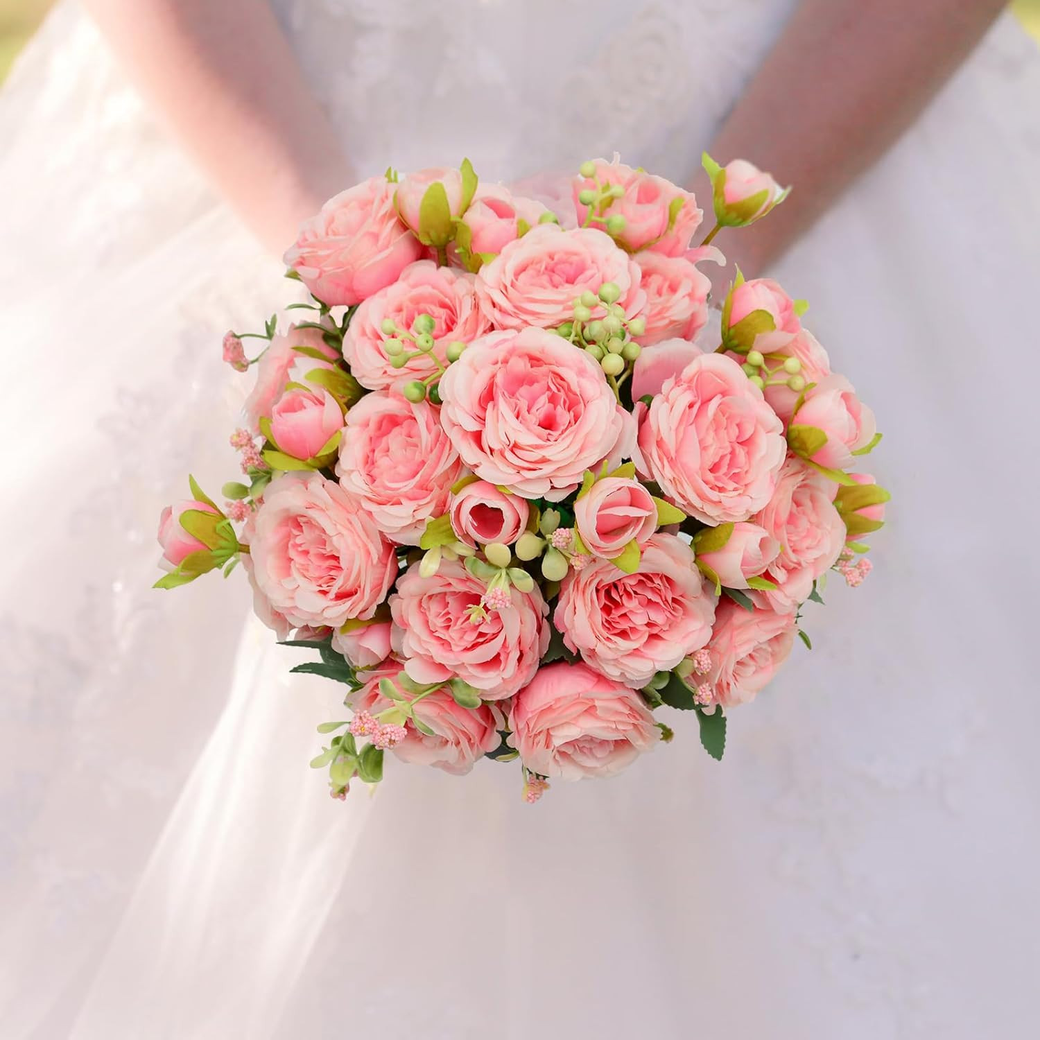 2 Pack Artificial Flowers Bouquet, 10 Pcs Austin Roses Silk Flowers Heads, Fake